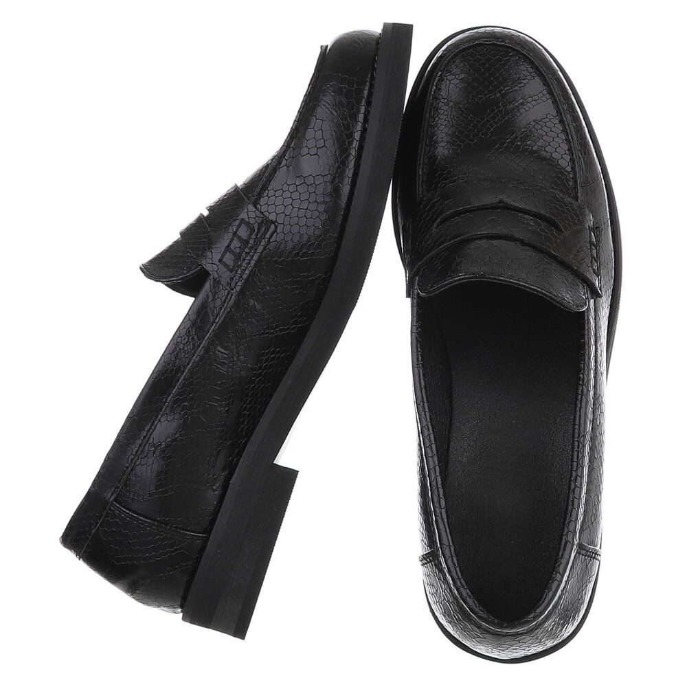 Ital-Design Eleganter Damenschuh mit einzigartiger Oberflächenstruktur Slipper (91261624) Blockabsatz Mokassins in Schwarz