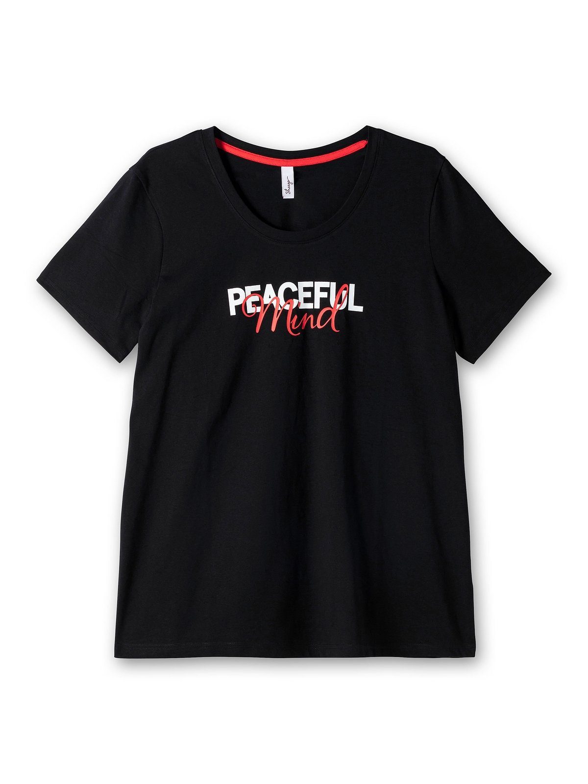 bedruckt Größen schwarz Statement-Frontdruck Sheego mit T-Shirt Große