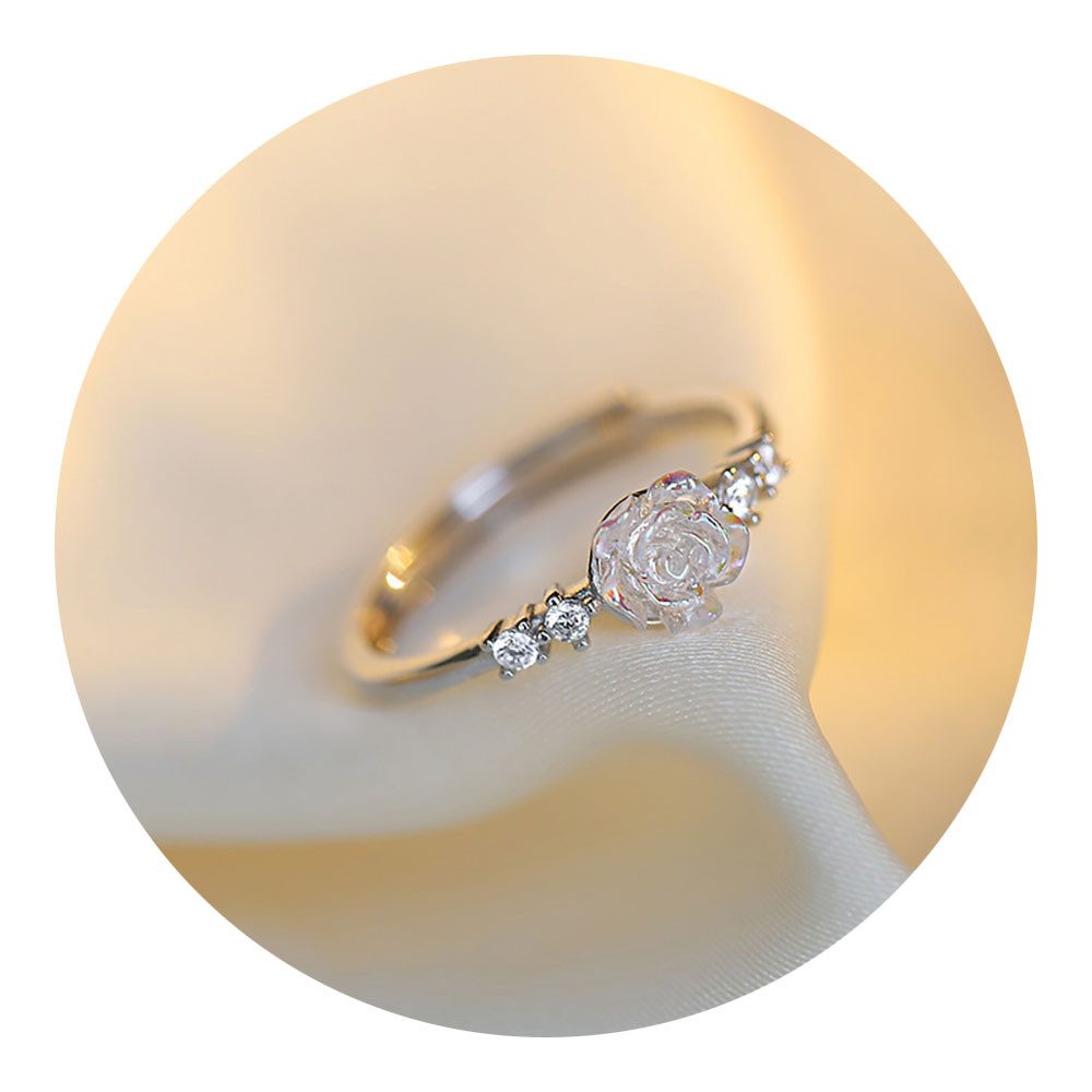 Fingerring Eleganter Ring Damen Rose Zirkonia Silberfarbig Verstellbar