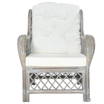 vidaXL Sofa Sessel mit Kissen Grau Natürliches Rattan und Leinen
