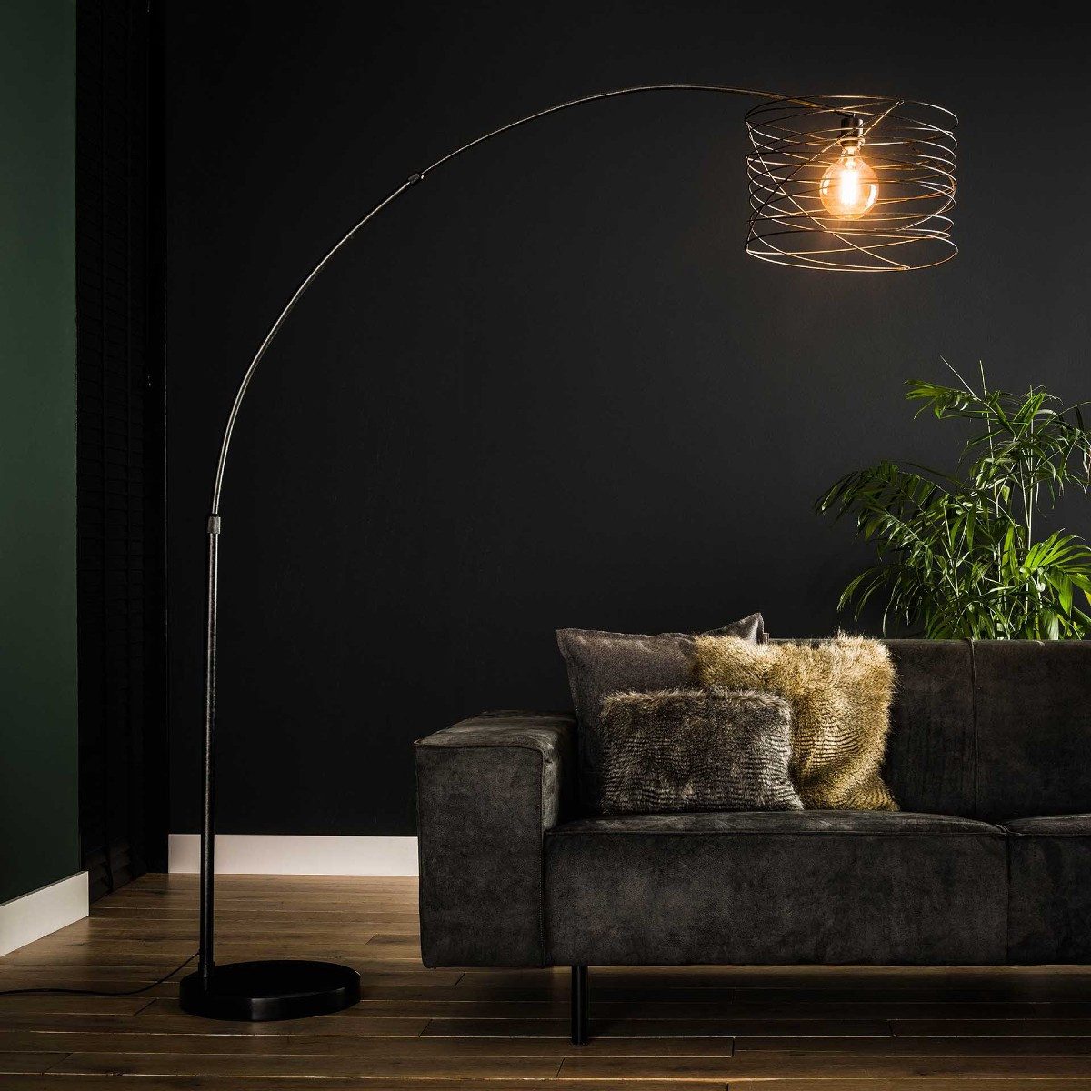 Liadomo Bogenlampe Mammot, ohne Leuchtmittel, ideal für das Wohnzimmer, E27, Metallschirm, Marmorfuß