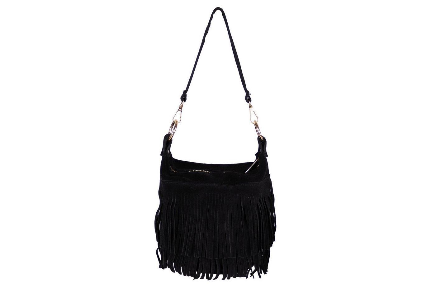 MIRROSI Umhängetasche Damen Tasche aus Echtleder Wildleder –mit Fransen ca.22x20x15 cm (Made in Itlay), Crossbody aus echtem Leder, mit 2 Riemen