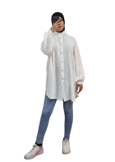 HELLO MISS Blusenkleid Musselin Oversize Bluse in Lang, Baumwolle Hemd in Unifarbe