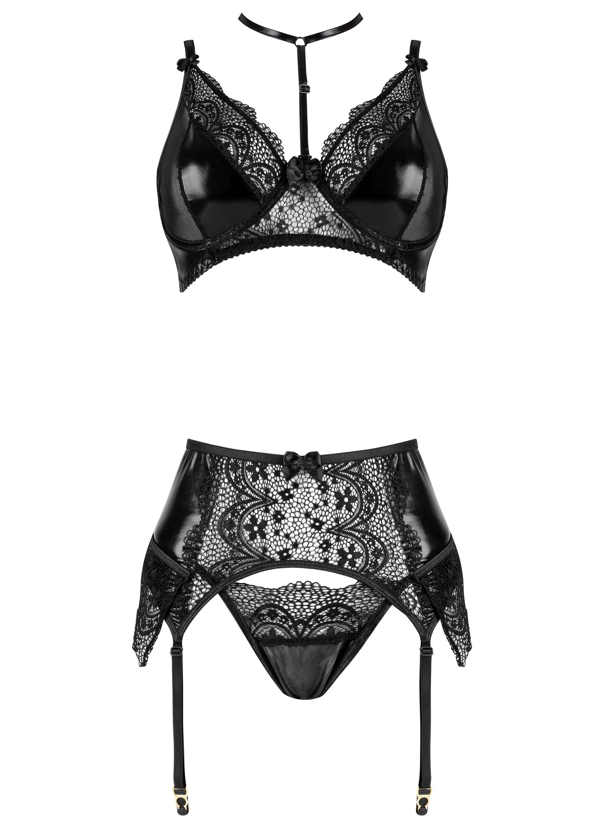 Beauty Night Fashion Set: Bügel-BH Straps-Set Noir-Fantasy schwarz BH Strumpfgürtel (Set)