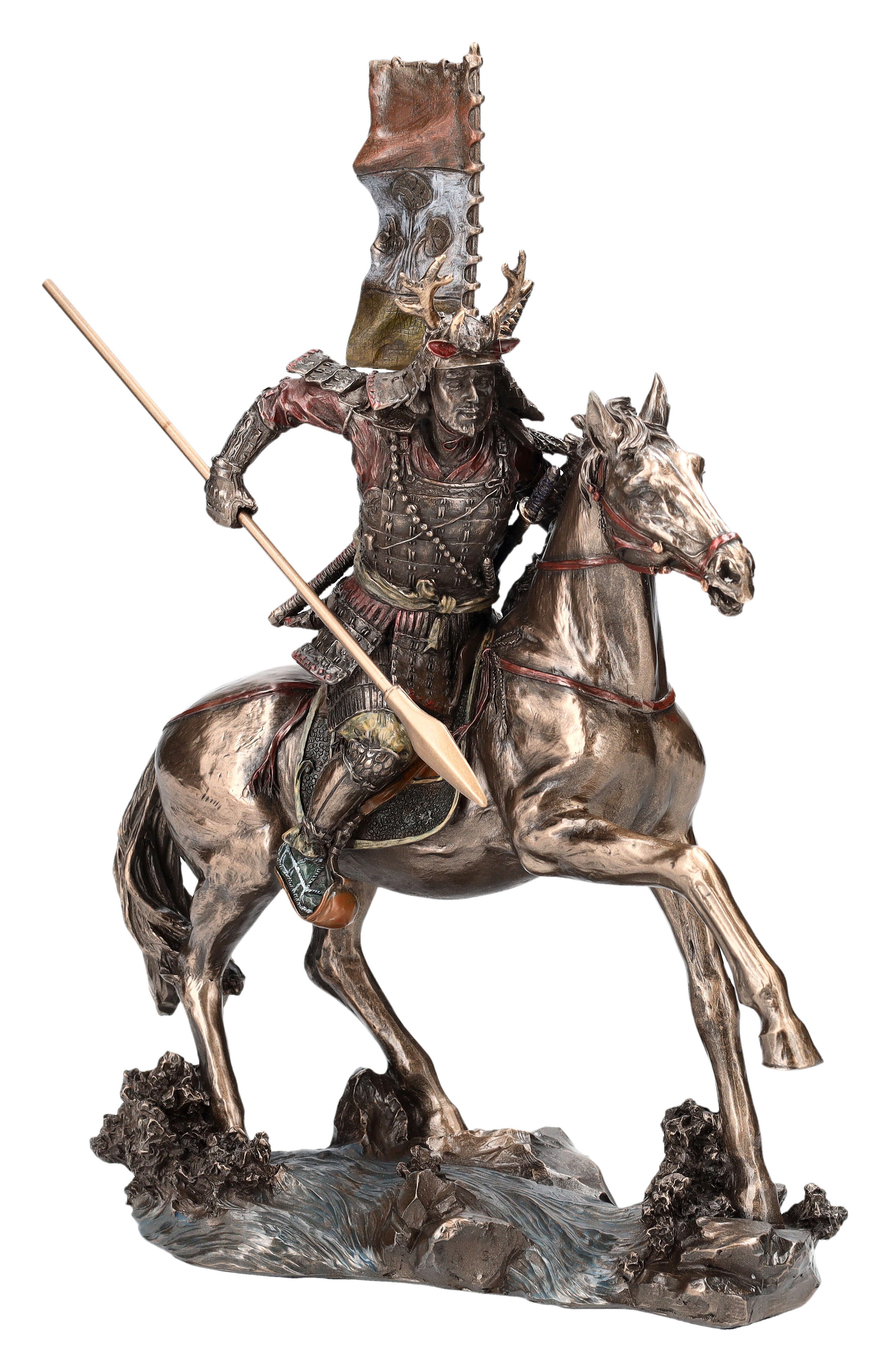 Figuren Shop GmbH Fantasy-Figur Samurai Figur - Reitender Krieger mit Lanze - Veronese - Bronze-Optik