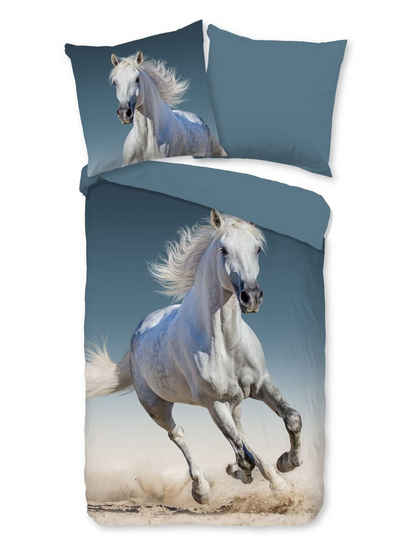Bettwäsche Comfort Baumwolle, Traumschloss, Flanell, 2 teilig, weißes Pferd, Schimmel