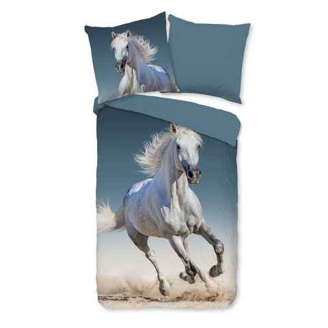 Bettwäsche Comfort Baumwolle, Traumschloss, Flanell, 2 teilig, weißes Pferd, Schimmel