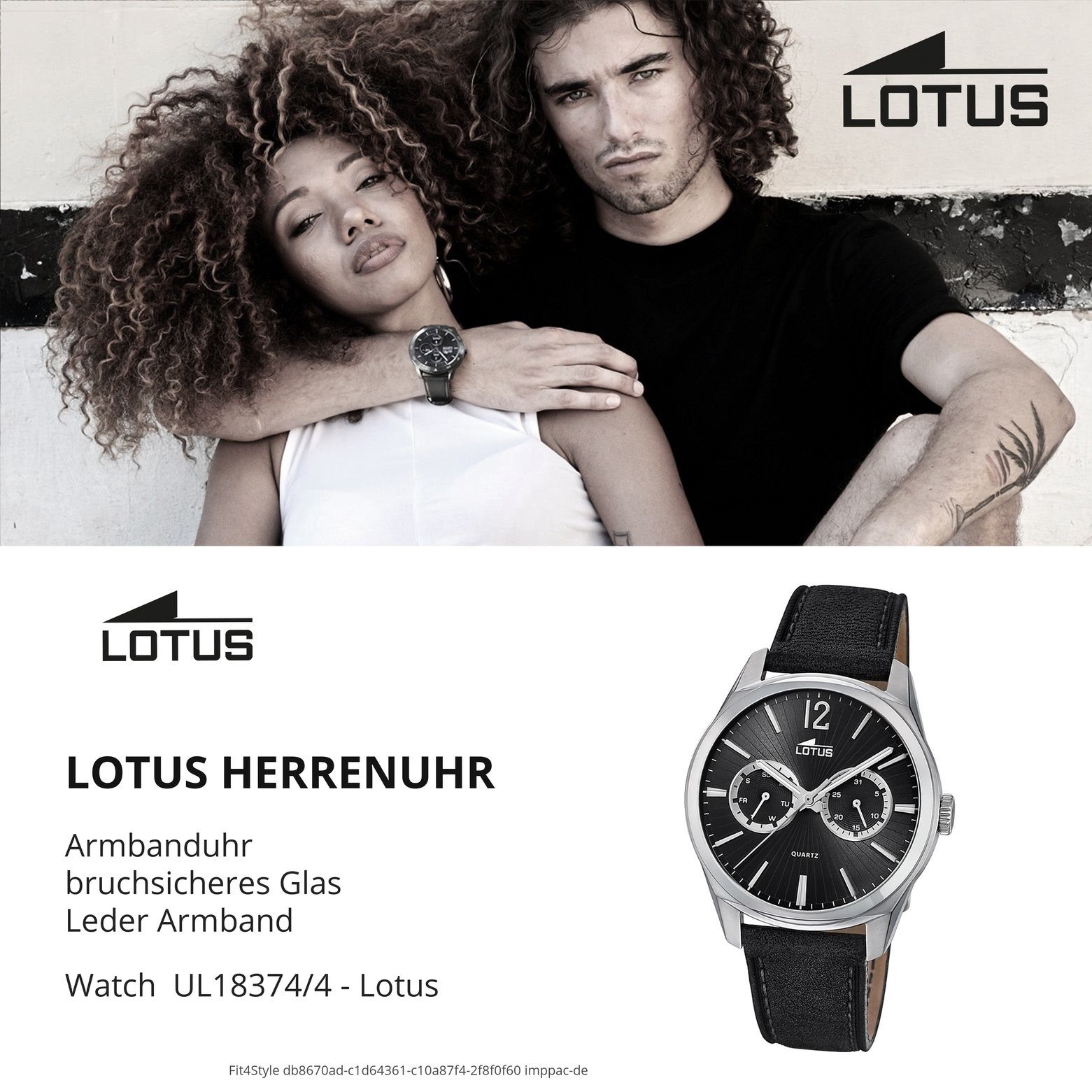 Armbanduhr L18374/4 Leder, Lotus Herren schwarz groß Herren rund, 41mm), (ca. Multifunktionsuhr Uhr Lotus Lederarmband