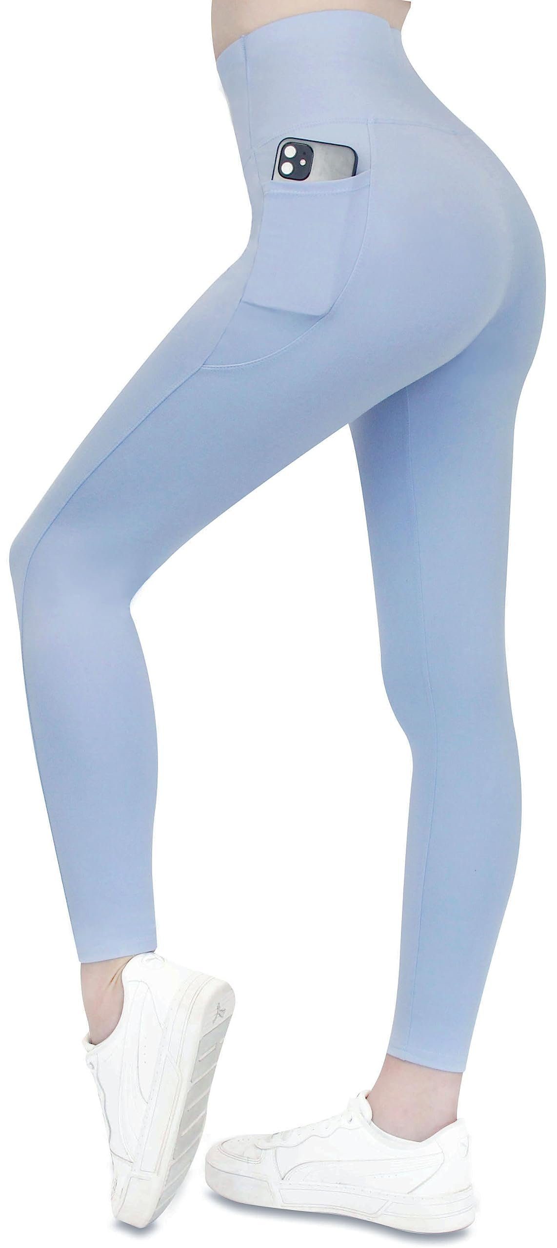 Frentree Leggings mit Taschen für Damen, Lange Sporthose, (High Waist, Yogaleggings in vielen Farben) Laufhose mit hohem Komfort Hellblau