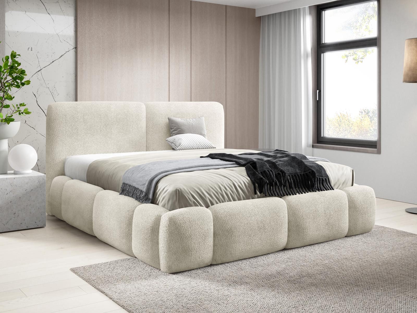 Compleo Polsterbett modern, Wolkenbett, Gepolstertes Kopfteil, Bett mit Metallrahmen AMIS (Polsterbett mit Bettkasten und Lattenrost), MADE IN EU, Japandi, Skandinavisches Design