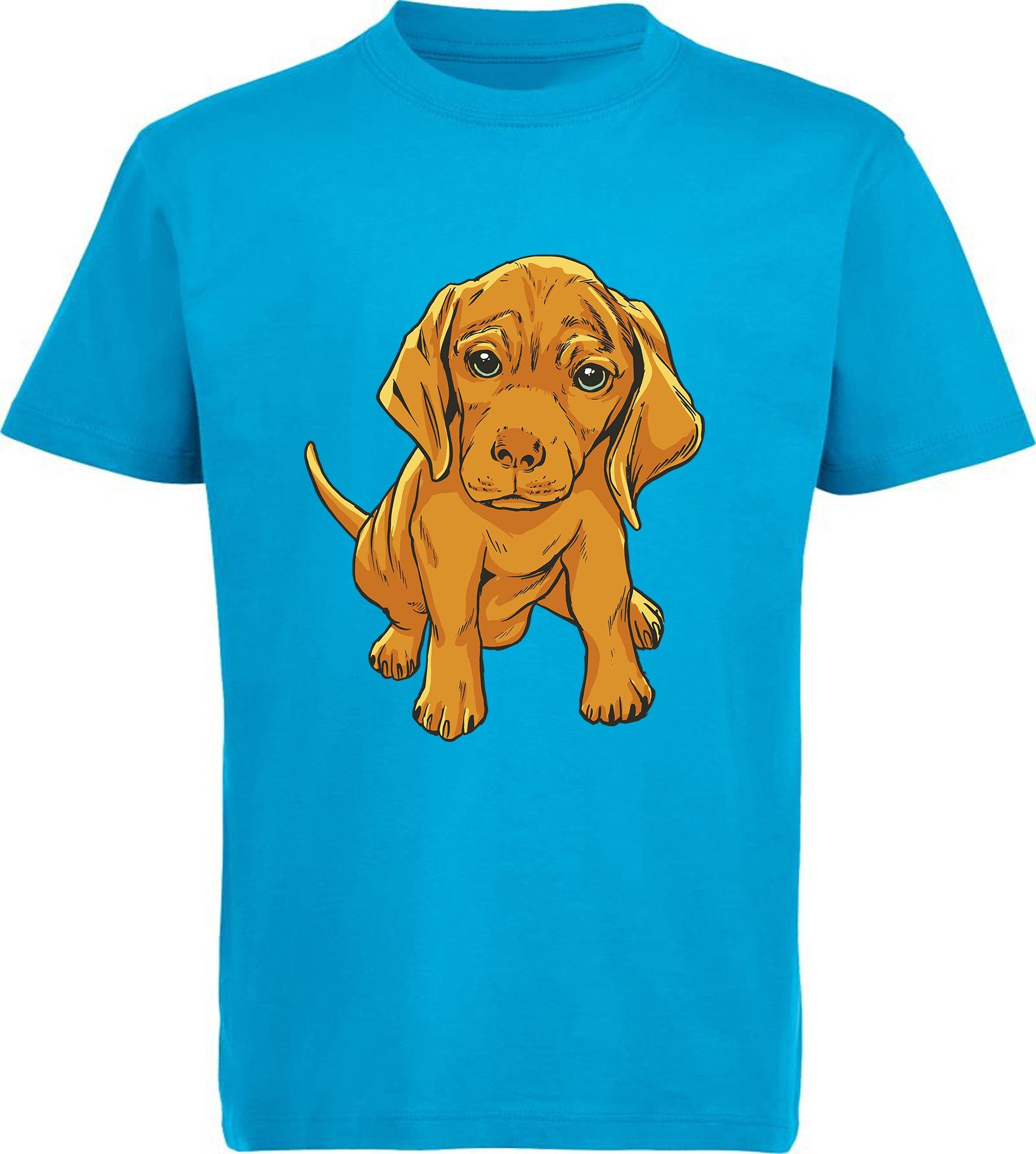 MyDesign24 Print-Shirt Kinder Hunde T-Shirt bedruckt - Süßer Welpe Baumwollshirt mit Aufdruck, i230 aqua blau