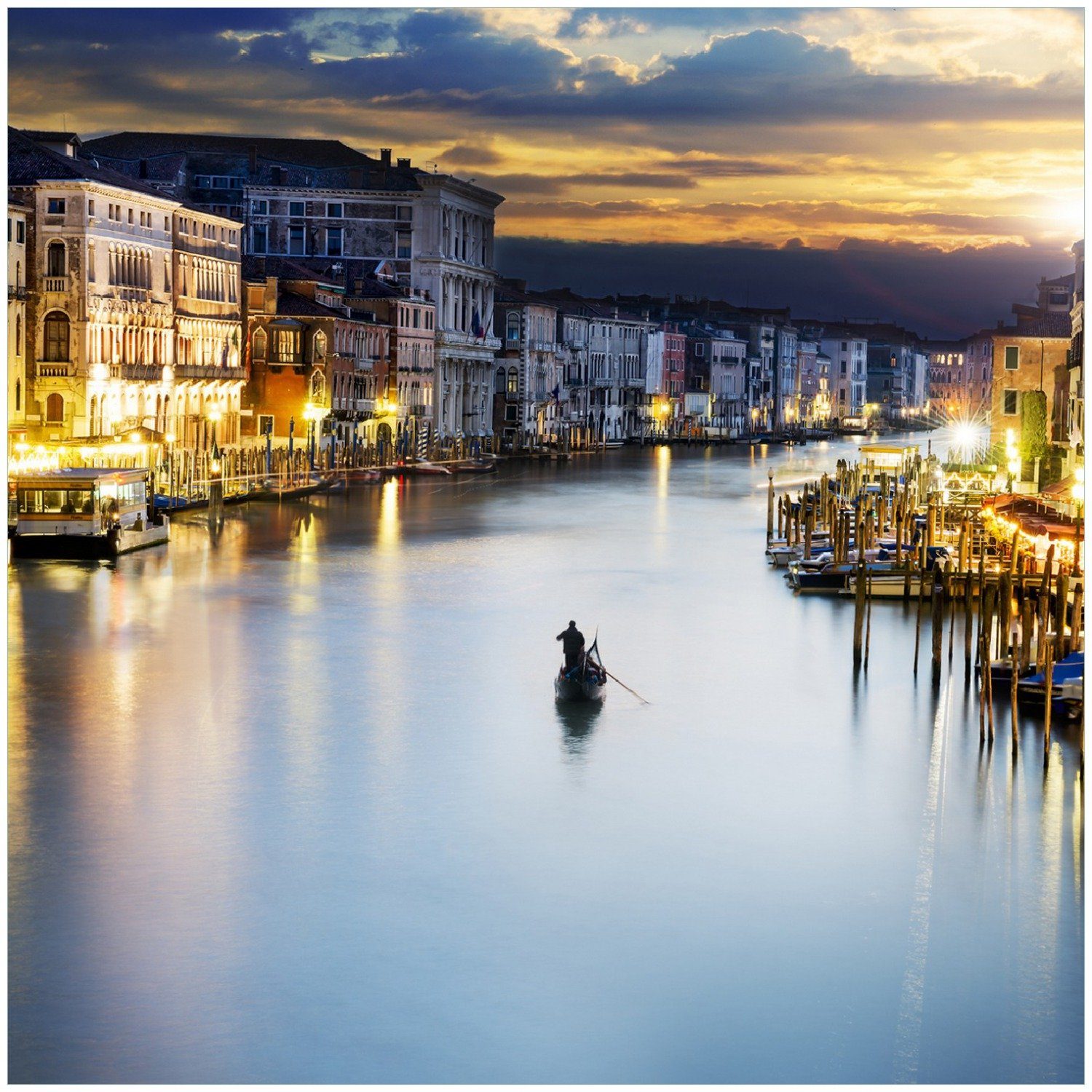 in Abend untergehender Canal mit Grande Sonne Wallario am Venedig Memoboard