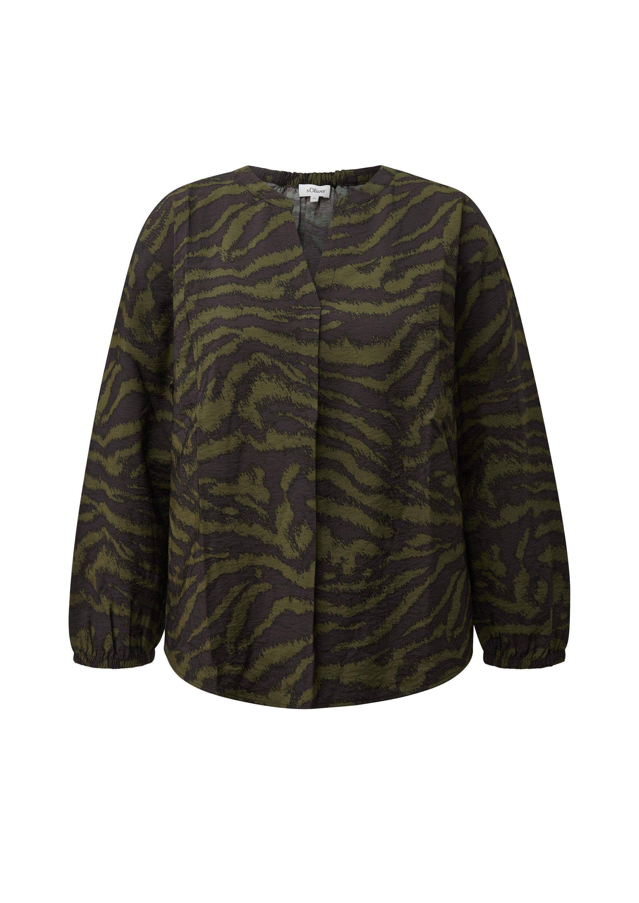 s.Oliver Langarmbluse Bluse Bluse mit Animal-Print und Raffung