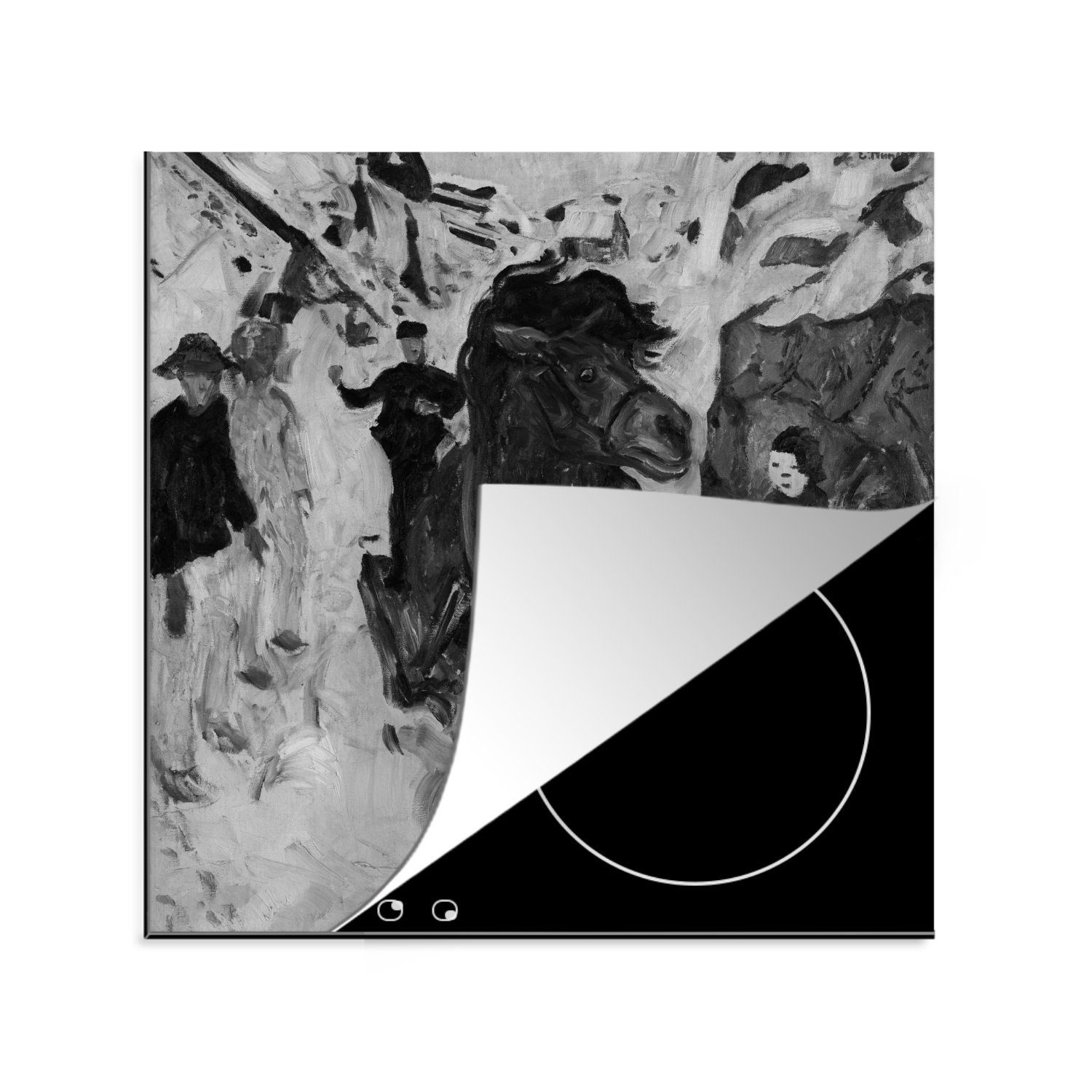 MuchoWow Herdblende-/Abdeckplatte Galoppierendes Pferd - Edvard Munch, Vinyl, (1 tlg), 78x78 cm, Ceranfeldabdeckung, Arbeitsplatte für küche