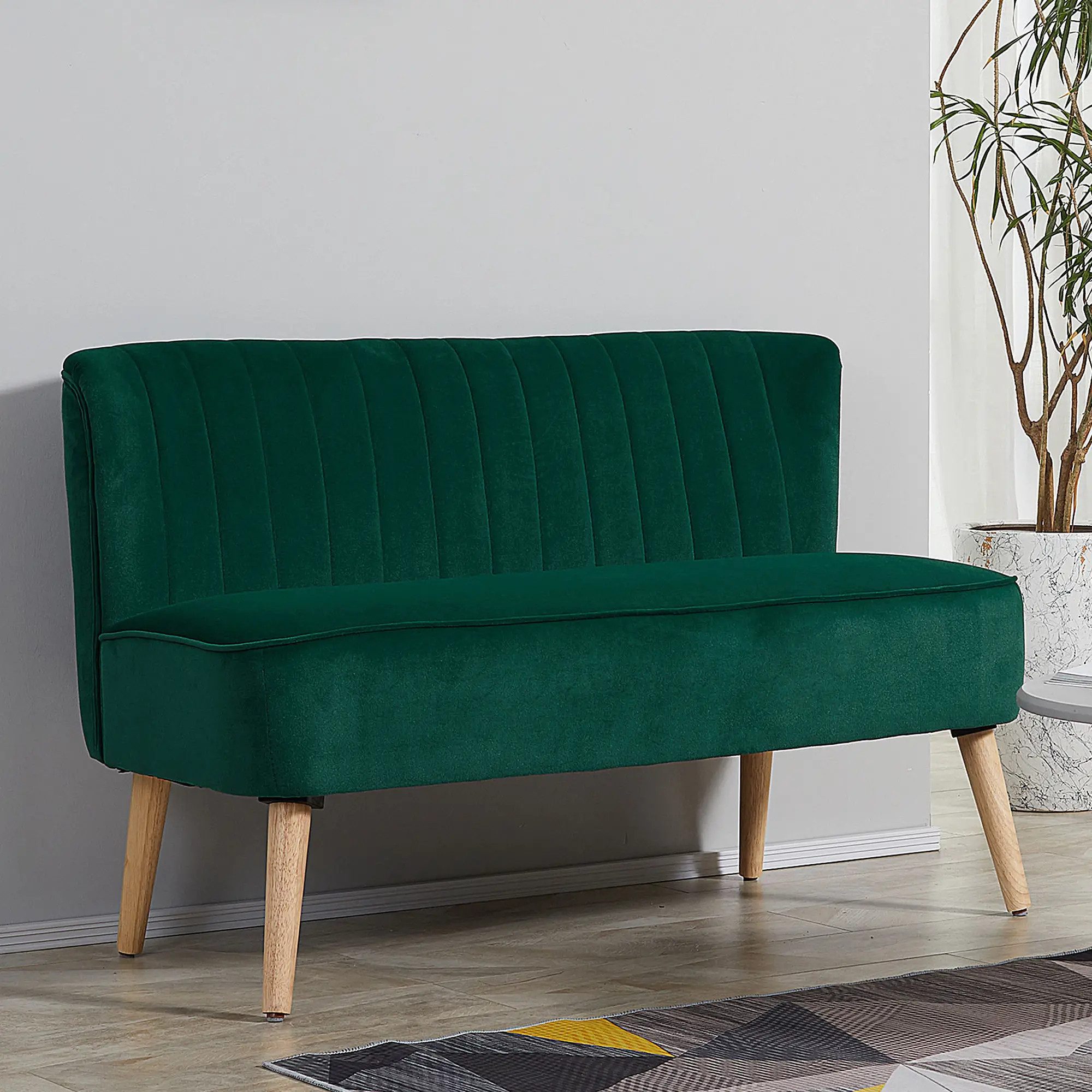 BlingBin Sofa Doppelsofa, 2-Sitzer-Sofa,Holzbeine 1 Teile, Retrodesign,117cmx56,5cmx77 cm