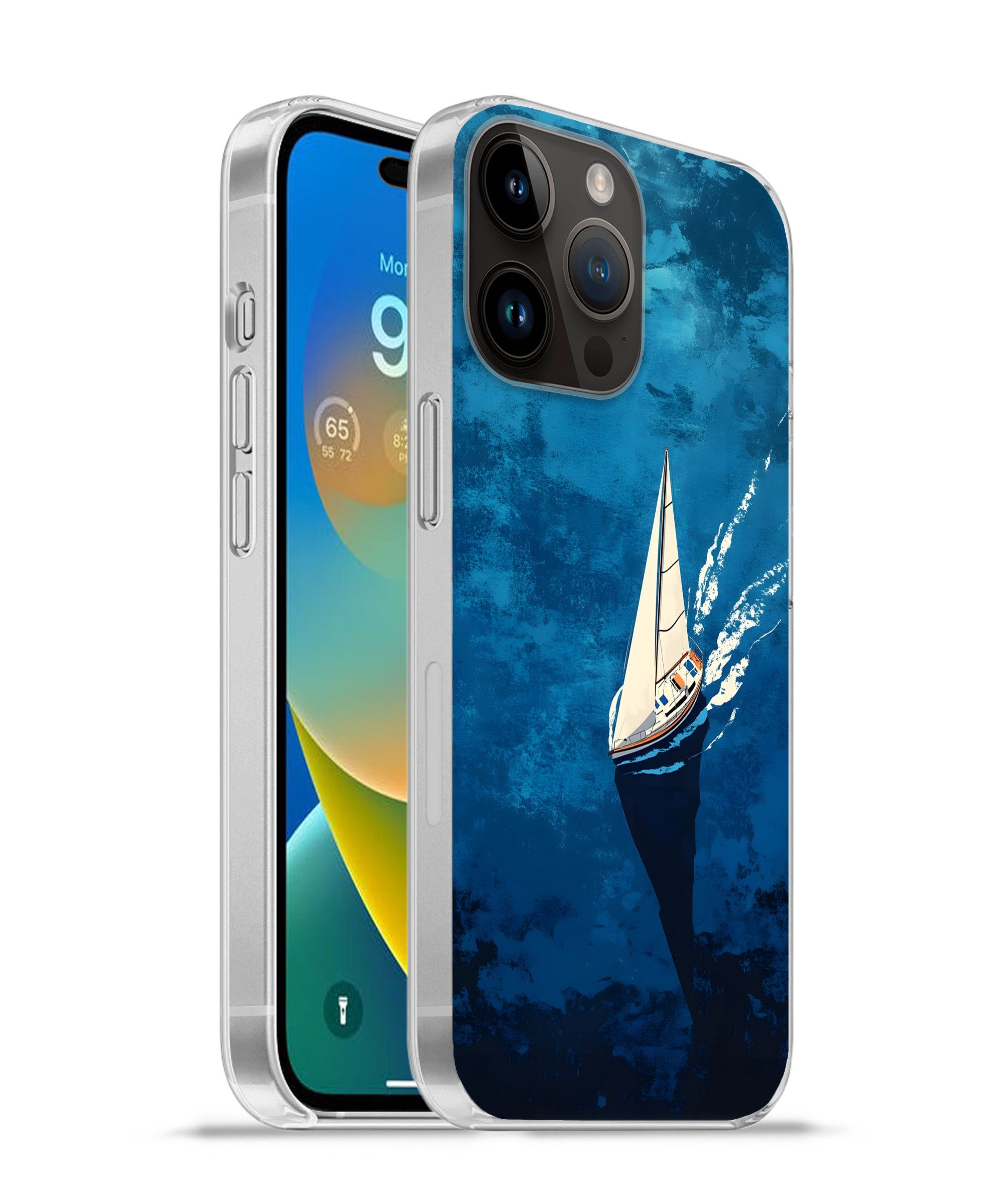 MuchoWow Handyhülle für Apple iPhone 14 Pro Segelboot - Wasser - Abstrakt - Schatten, Smartphone-Bumper, Print, Handy Schutzhülle Dünn