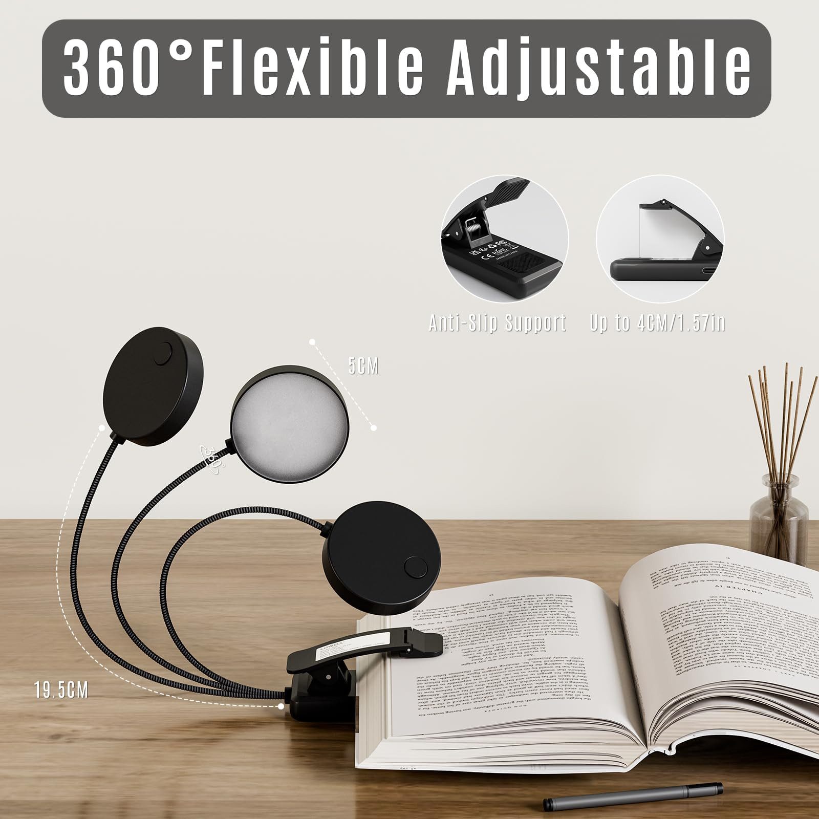 LQWELL LED Schreibtischlampe LED Leselampe Nachttischlampe Leselampe Tisch Buch Klemme im Bett, LED fest integriert, 3 Farbtemperaturen, 10 Helligkeitsstufen, stufenlos dimmbar, 360° flexibles Buchlicht, Für Kinder und Buchliebhaber, ideal für Büro, Schlafzimmer.
