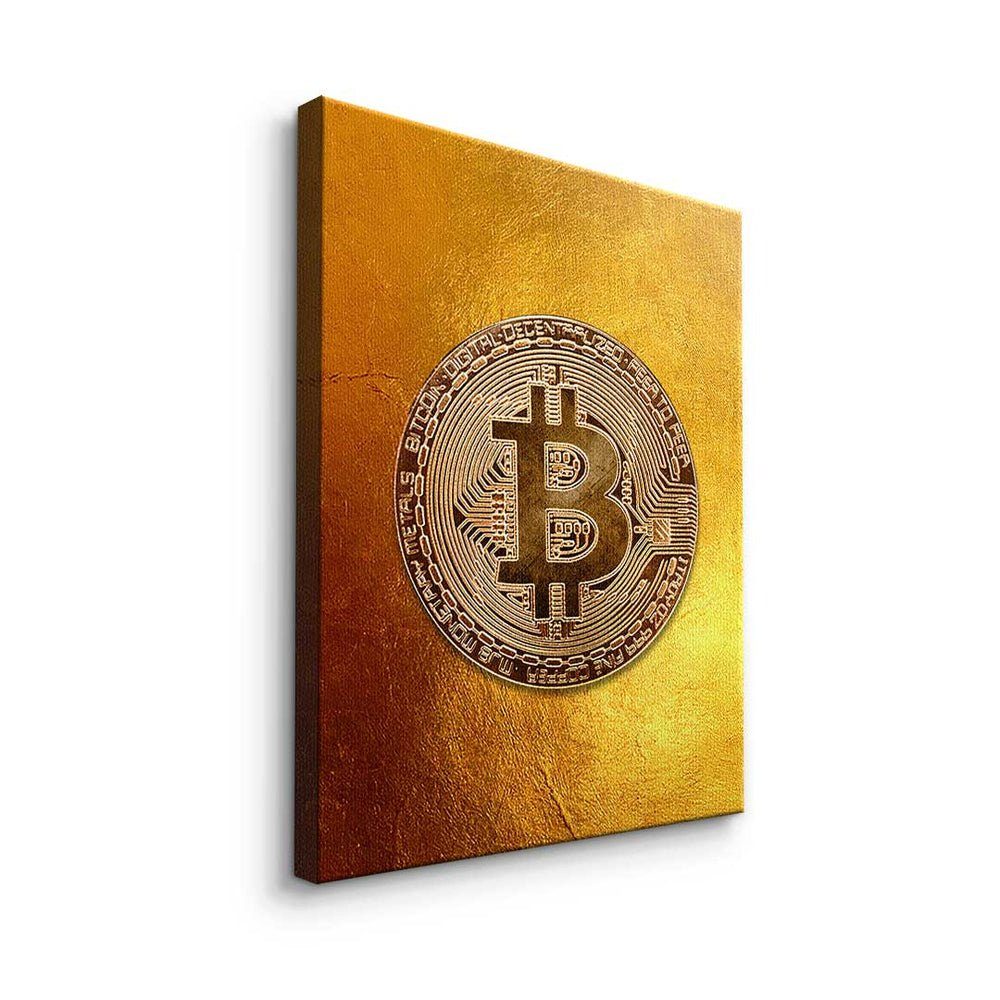 Leinwandbild, DOTCOMCANVAS® Bitcoin - Leinwandbild Crypto - - Golden Premium weißer - Rahmen Trading Motivation