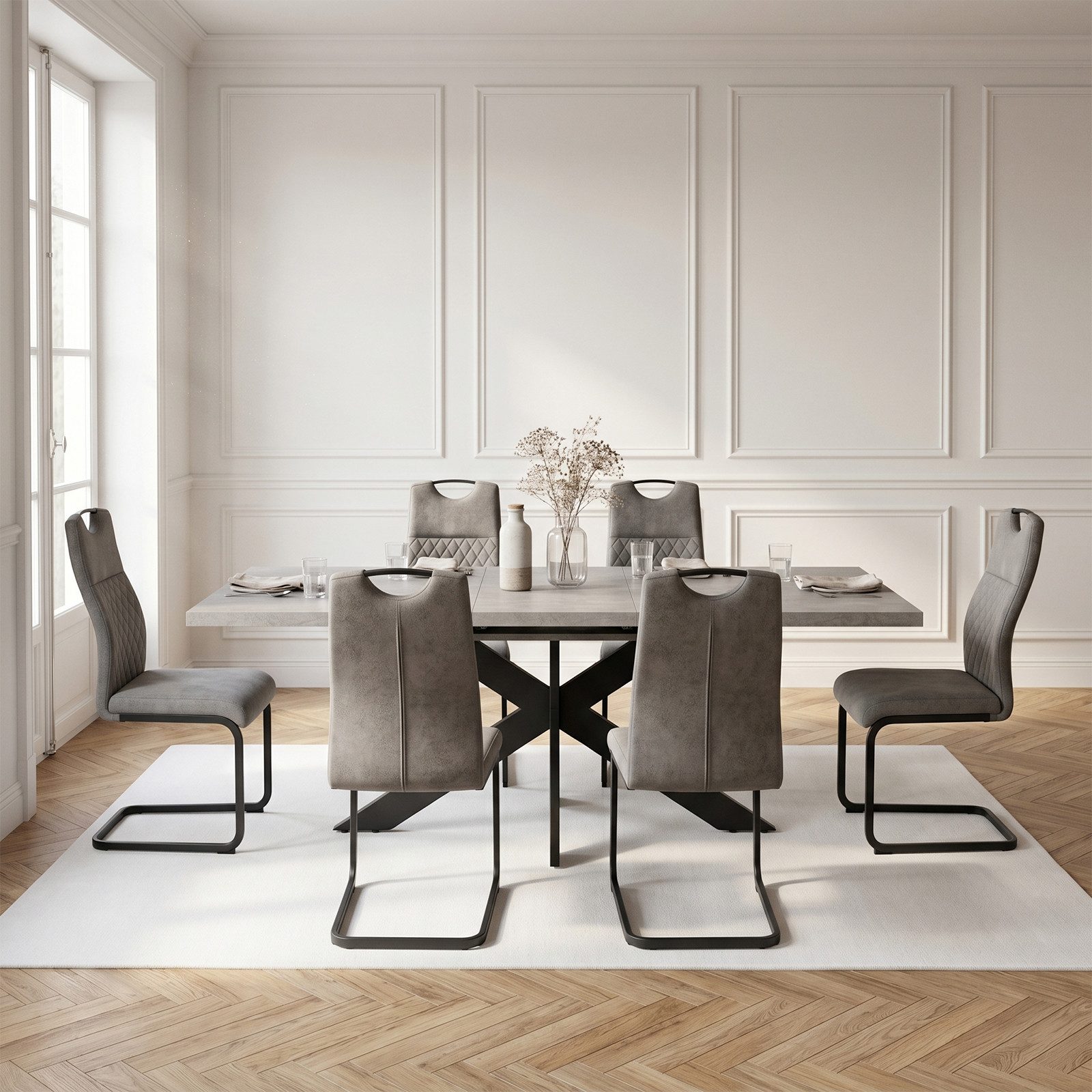 Jiexi Essgruppe Essgruppe ausziehbar 160-200cm MDF Set Hightech Freischwinger
