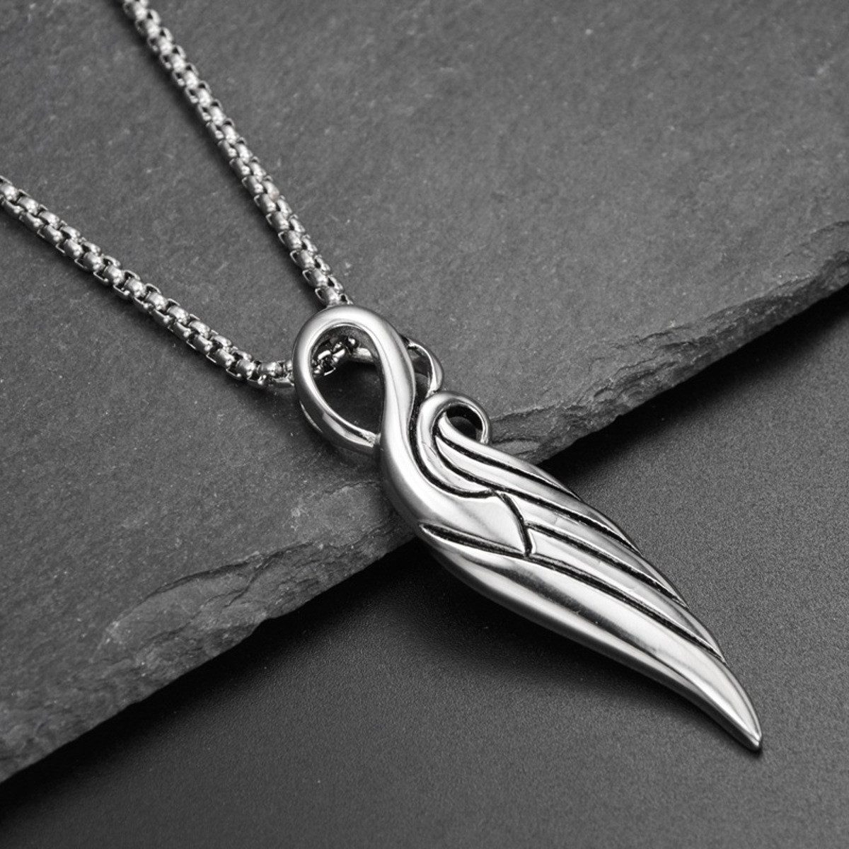 KARMA Kette mit Anhänger Flügel Edelstahl Silber Unisex 60 cm (Geschenk, Damenschmuck Herrenschmuck), Herrenhalskette Damenhalskette