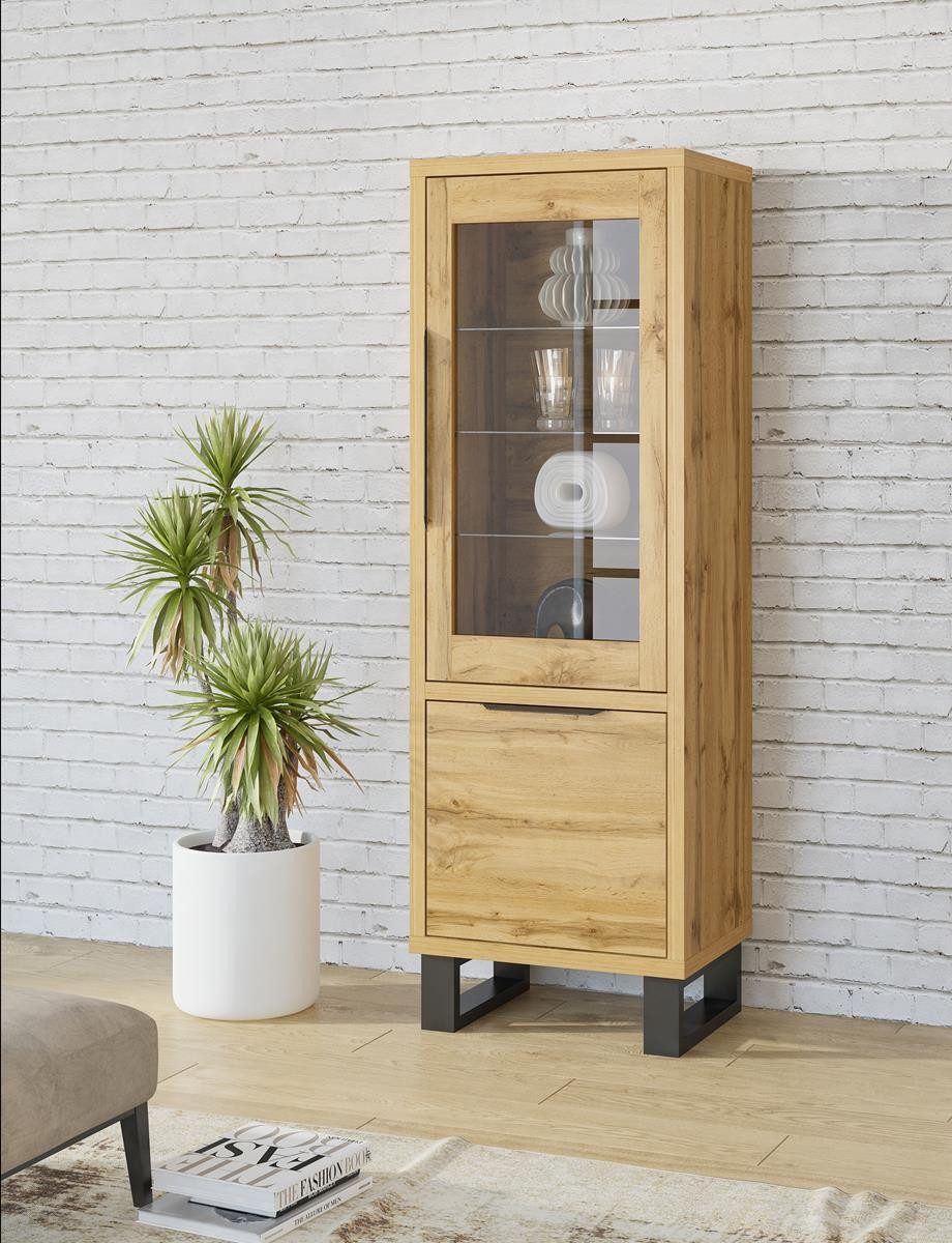 Compleo Vitrine schmal 64 cm breit MANIA, Klassisches Design, Eiche wotan