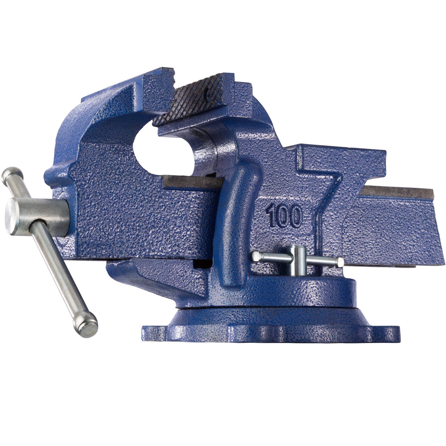 tectake Schraubstock Spannstock aus Gusseisen mit Amboss, 360° drehbar, 3 Anschraublöcher, Werkbankspanner, in blau, 2 Arretierungsschrauben und austauschbare Spannbacken inklusive