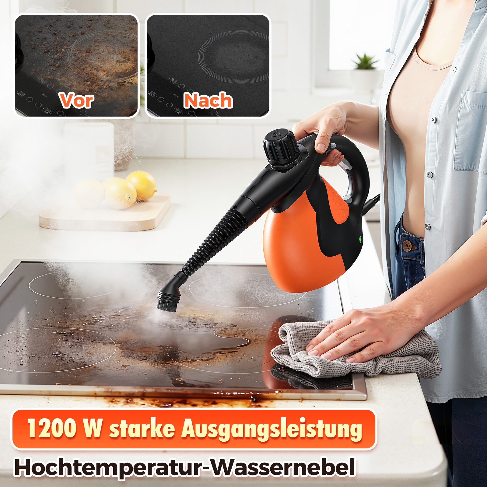 lubluelu Handdampfreiniger DF-928A Dampfreiniger Mit 9 Fleckenentfernungszubehör, 1200 W, mit 400ml Wassertank, 3.5 bar Hochdruck