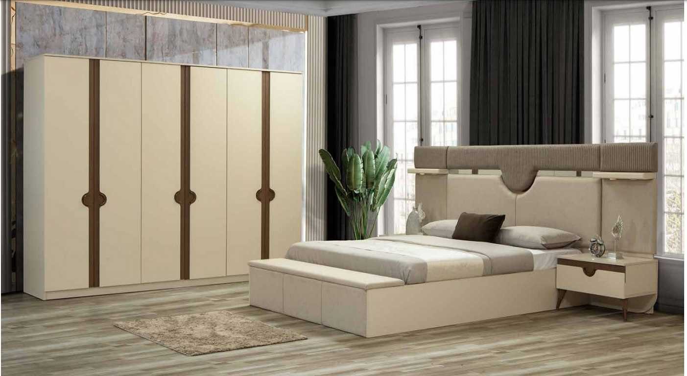 Schlafzimmer-Set Stilvoll Möbel 4tlg. Schlafzimmer Set Bett 2x Nachttisch