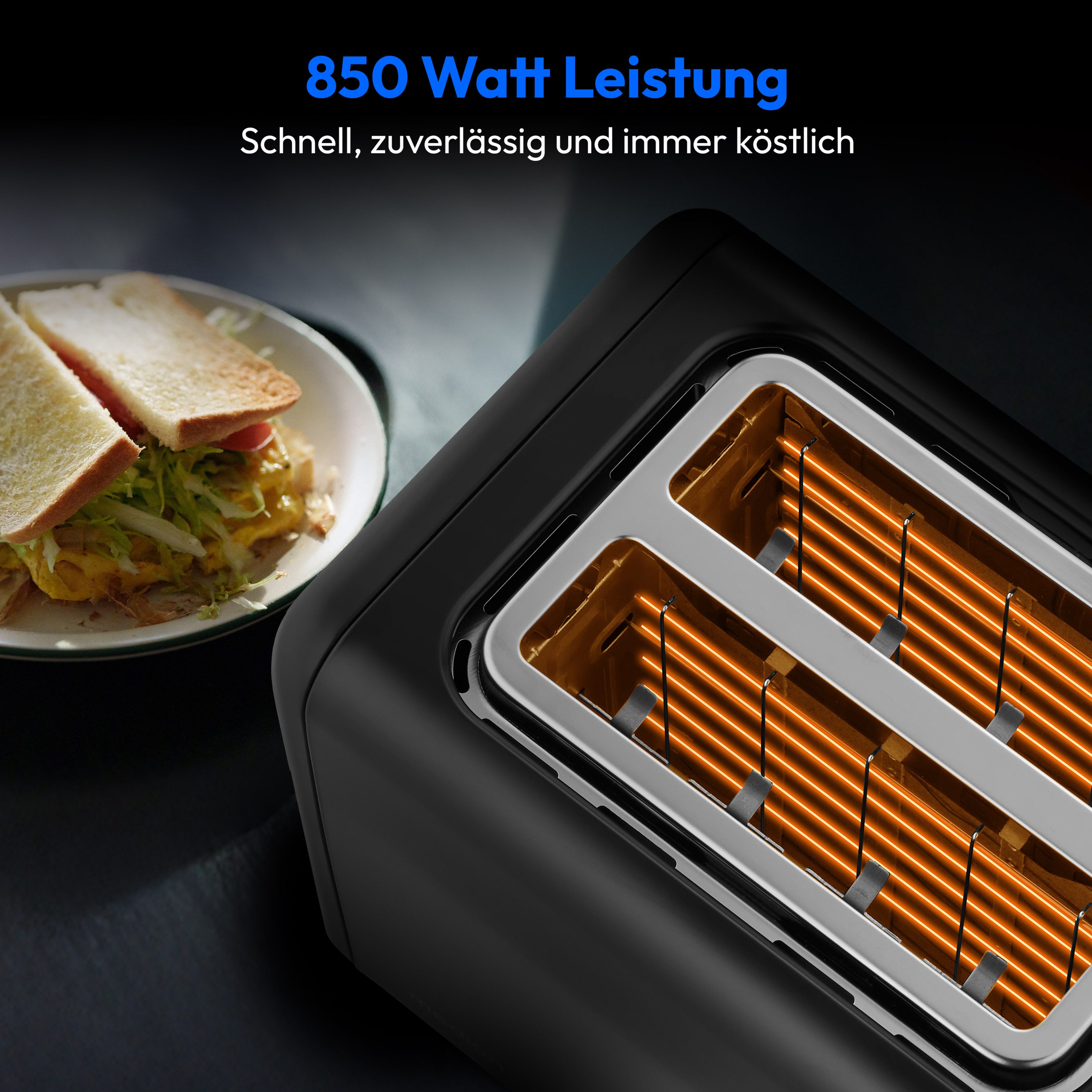 Medion® Toaster MD12102, 2 Toastschlitze, 2 Schlitze, für 2 Scheiben, 850 W, abnehmbarer Brötchenaufsatz