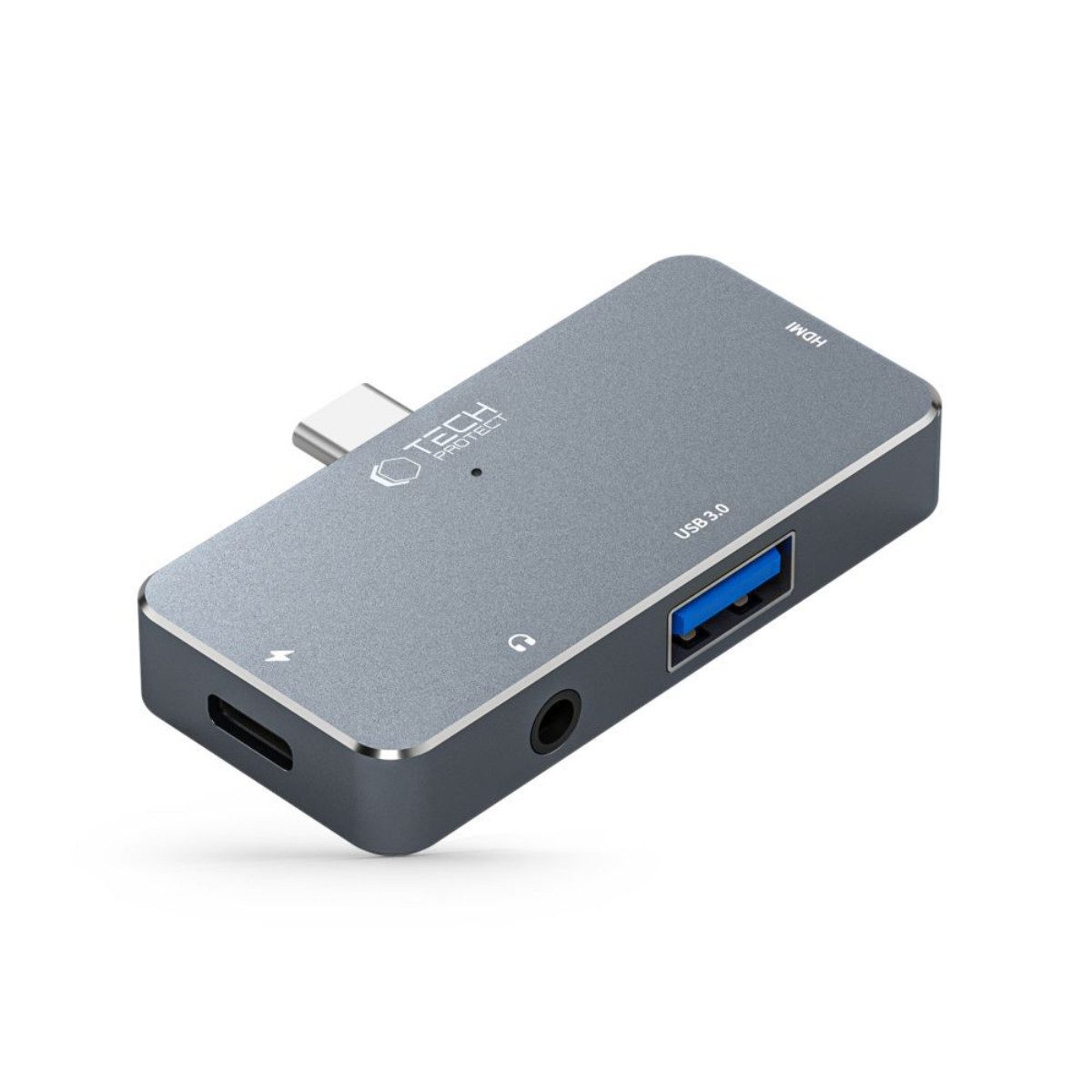 TECH PROTECT V6 USB-Adapter USB-C Stecker zu USB-C Buchse, HDMI Buchse, 3,5 mm Klinkenbuchse, USB-A Buchse, 4in1 USB-C Hub mit 4K HDMI, Audioanschluss und PD 100 W