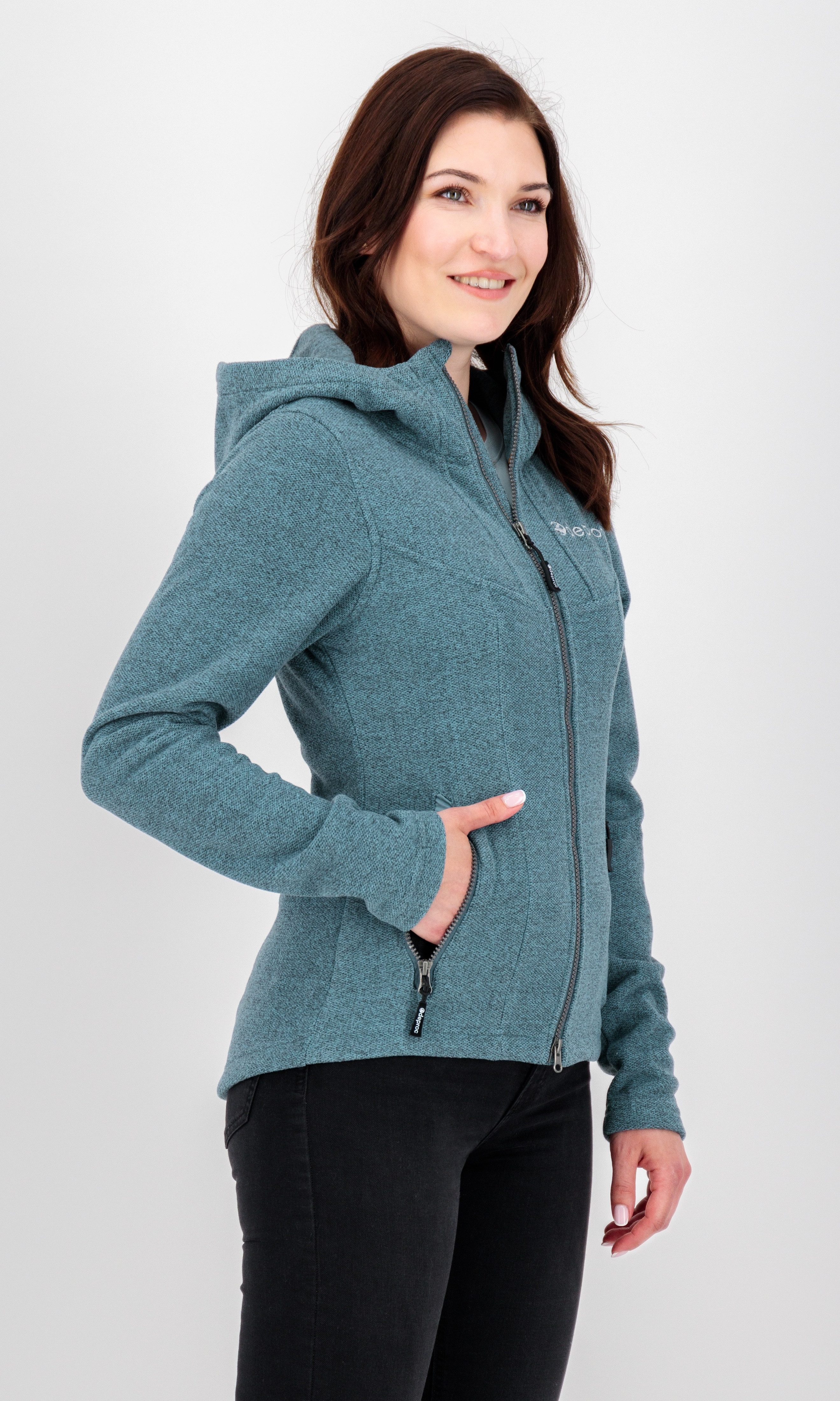 DEPROC Active Strickfleecejacke GLORY MAY CS Fleecejacke, Fleece, Mid-Layer auch in Großen Größen. mit 2-Wege-Reißverschluß