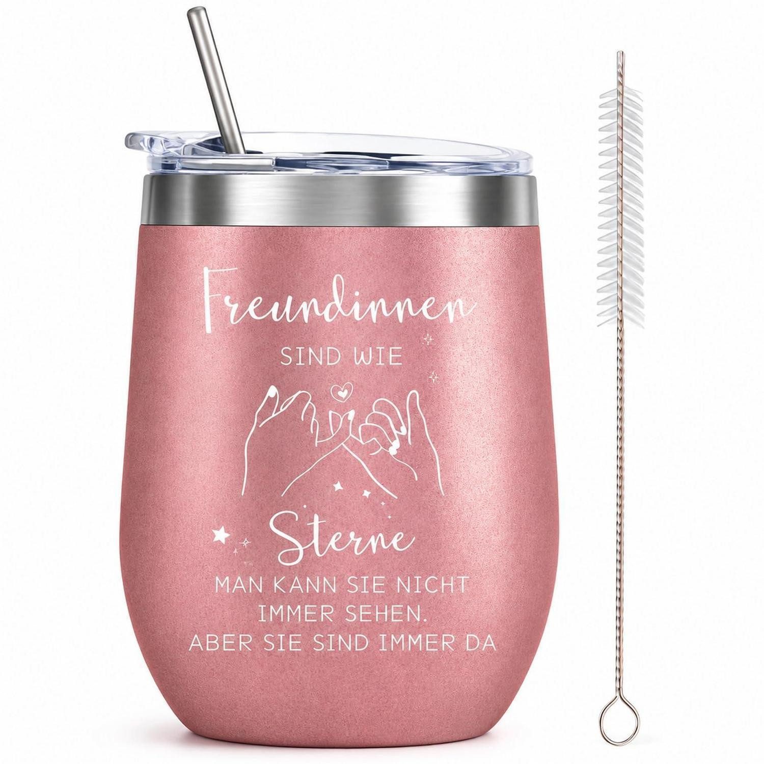 LuxusKollektion Thermobecher Weinbecher mit Spruch Roségold 350ml, Metall