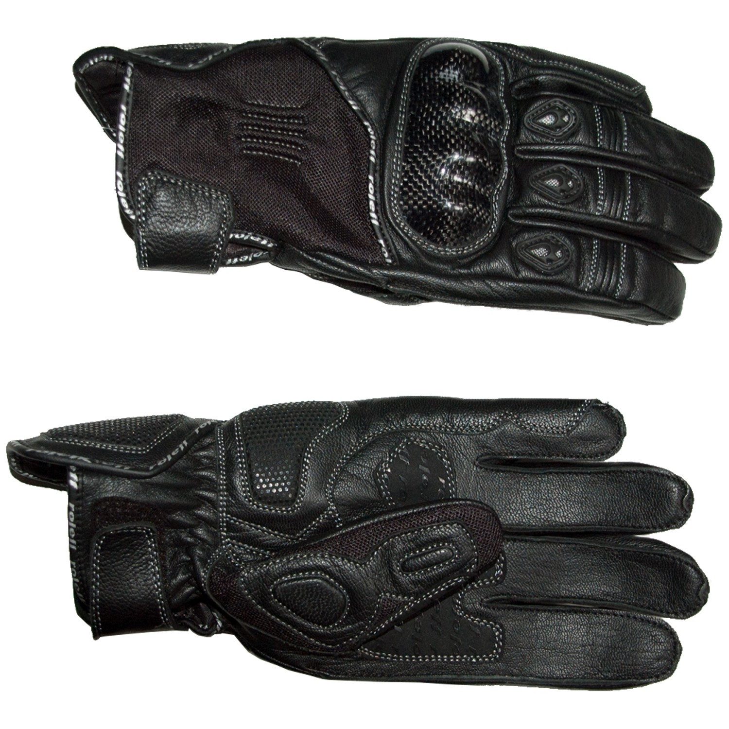 roleff Motorradhandschuhe RO60 Sommer Lederhandschuhe, Kurze Stulpe & Carbon-Hartschalen,schwarz besonders gute Belüftung