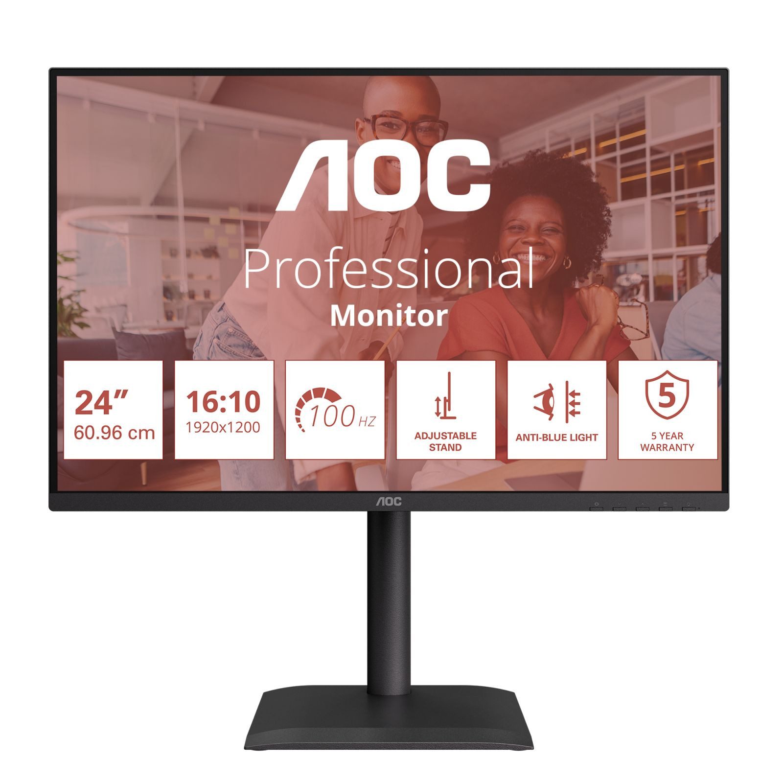 AOC X24E4U TFT-Monitor (1920 x 1200 px, Full HD, 4 ms Reaktionszeit, 100 Hz, IPS, Lautsprecher, HDCP, Kopfhörerbuchse, Pivot, Höhenverstellbar)