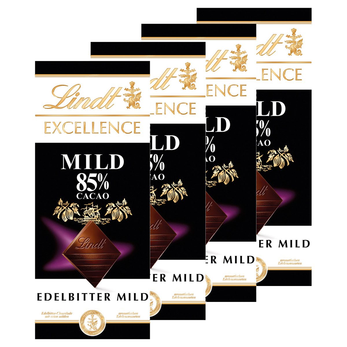 LINDT Schokolade, Lindt Excellence Edelbitter Mild dunkle Schokolade 100g 4er Pack