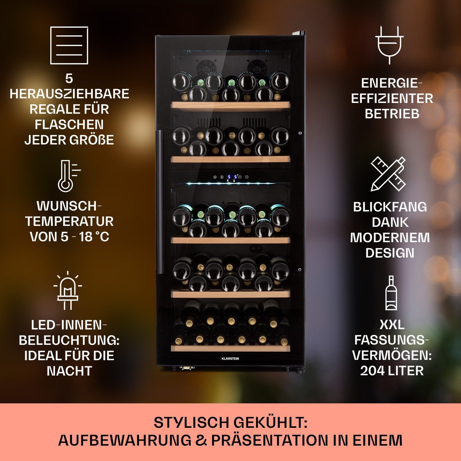 Klarstein Weinkühlschrank Barossa 79 Duo, für 91 Standardflaschen á 0,75l,Wein Flaschenkühlschrank Weintemperierschrank Weinschrank Kühlschrank