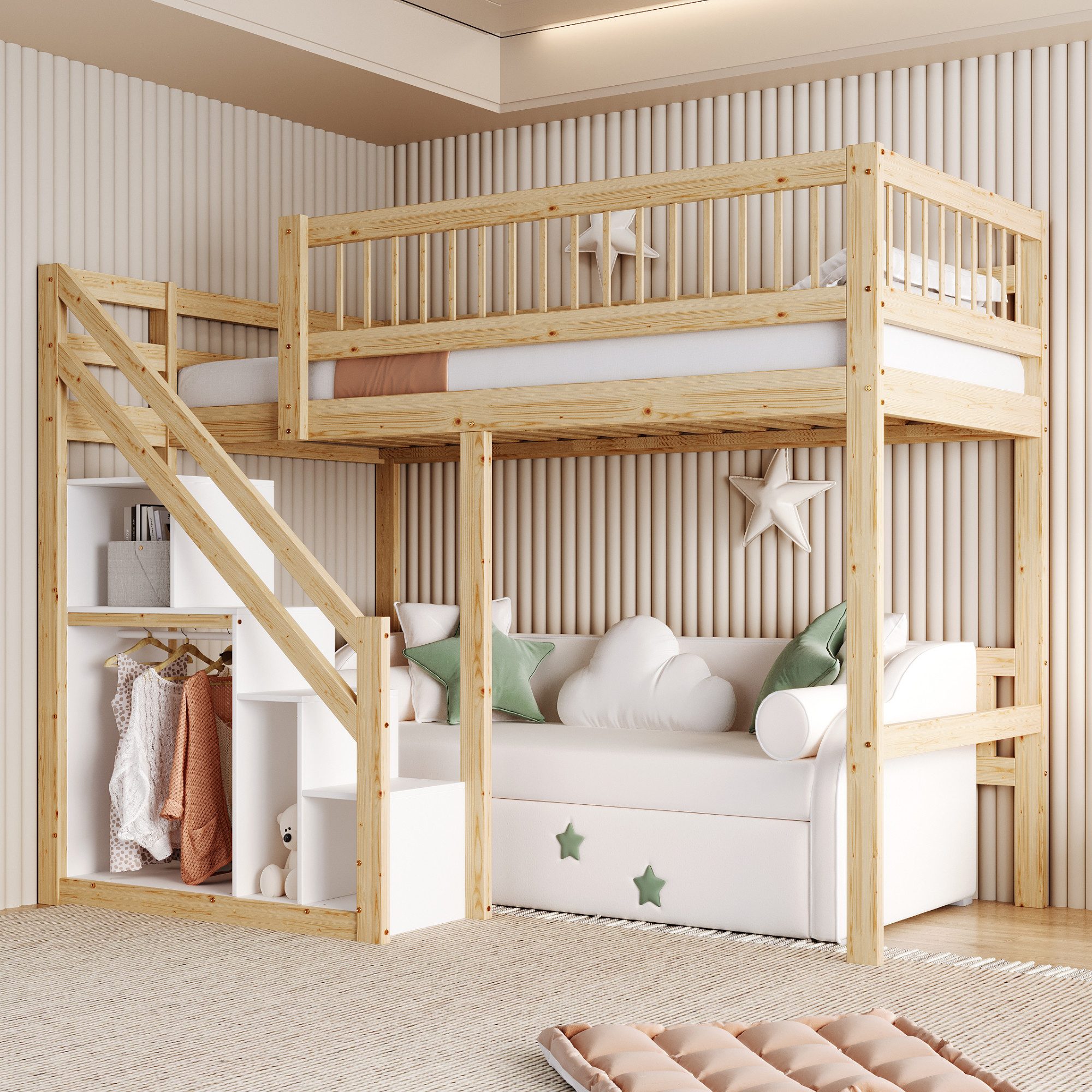 Flieks Hochbett Massivholz Einzelbett Kinderbett 90x200cm günstig online kaufen