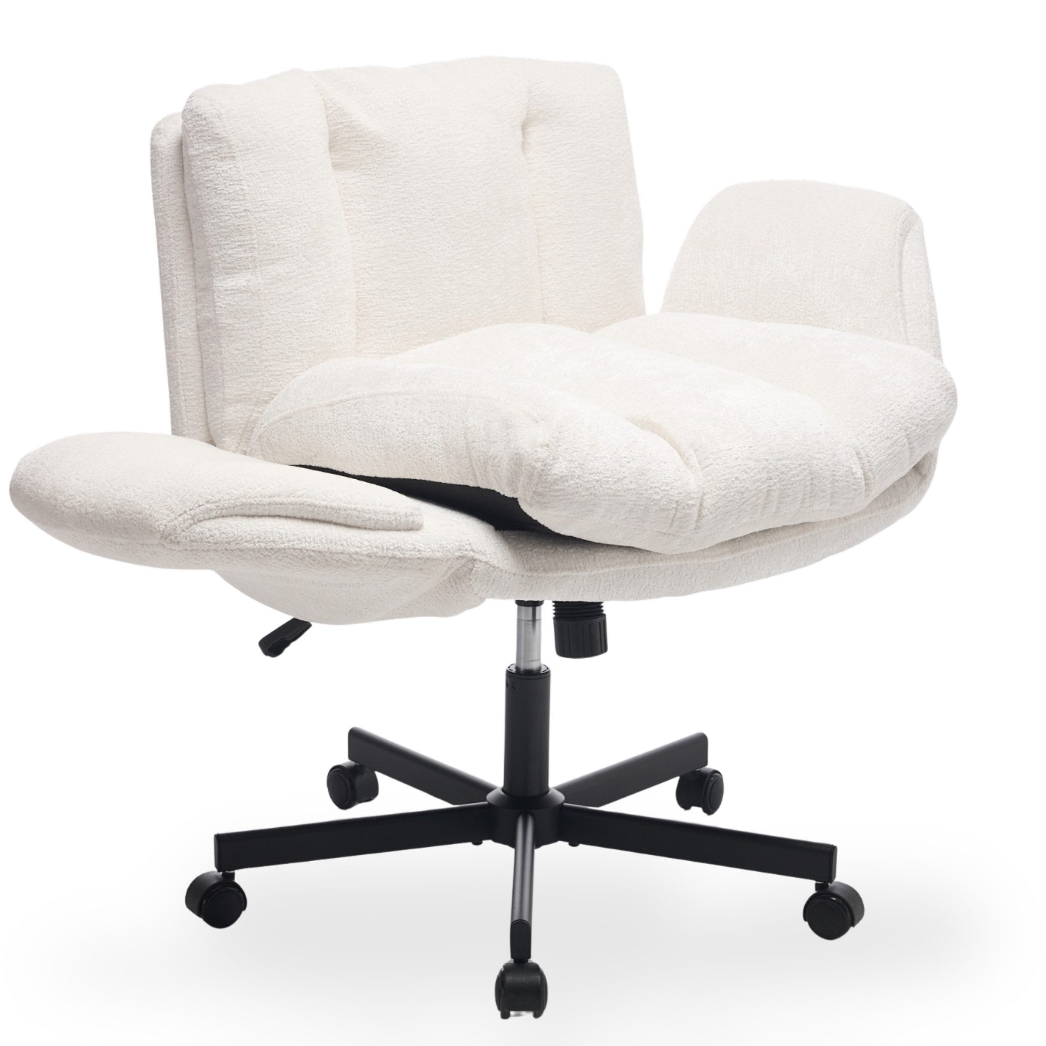 SeedWave Bürostuhl Drehbar Höhenverstellbarer Criss Cross Chair mit Klappbaren Armlehnen, Chenille Schneidersitz Schreibtischstuhl,extra Breite 61cm Sitzfläche