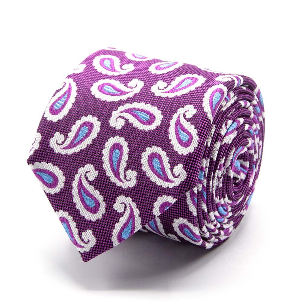 BGENTS Krawatte Seiden-Jacquard Krawatte mit Paisley-Muster in Hellblau/Weiß Breit (8cm) Pink