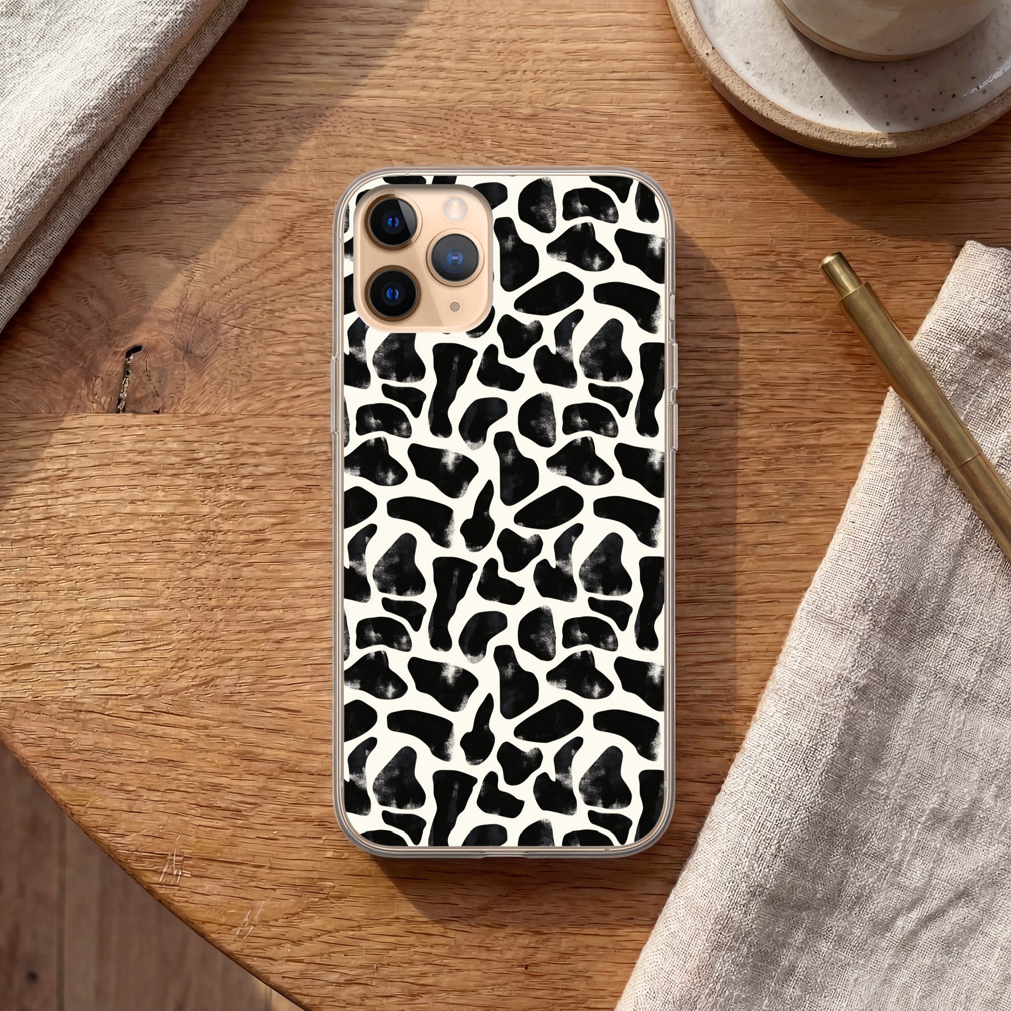 MuchoWow Handyhülle für Apple iPhone 11 Pro Max Tiermuster - Flecken - Schwarz - Weiß, Smartphone-Bumper, Print, Handy Schutzhülle Dünn