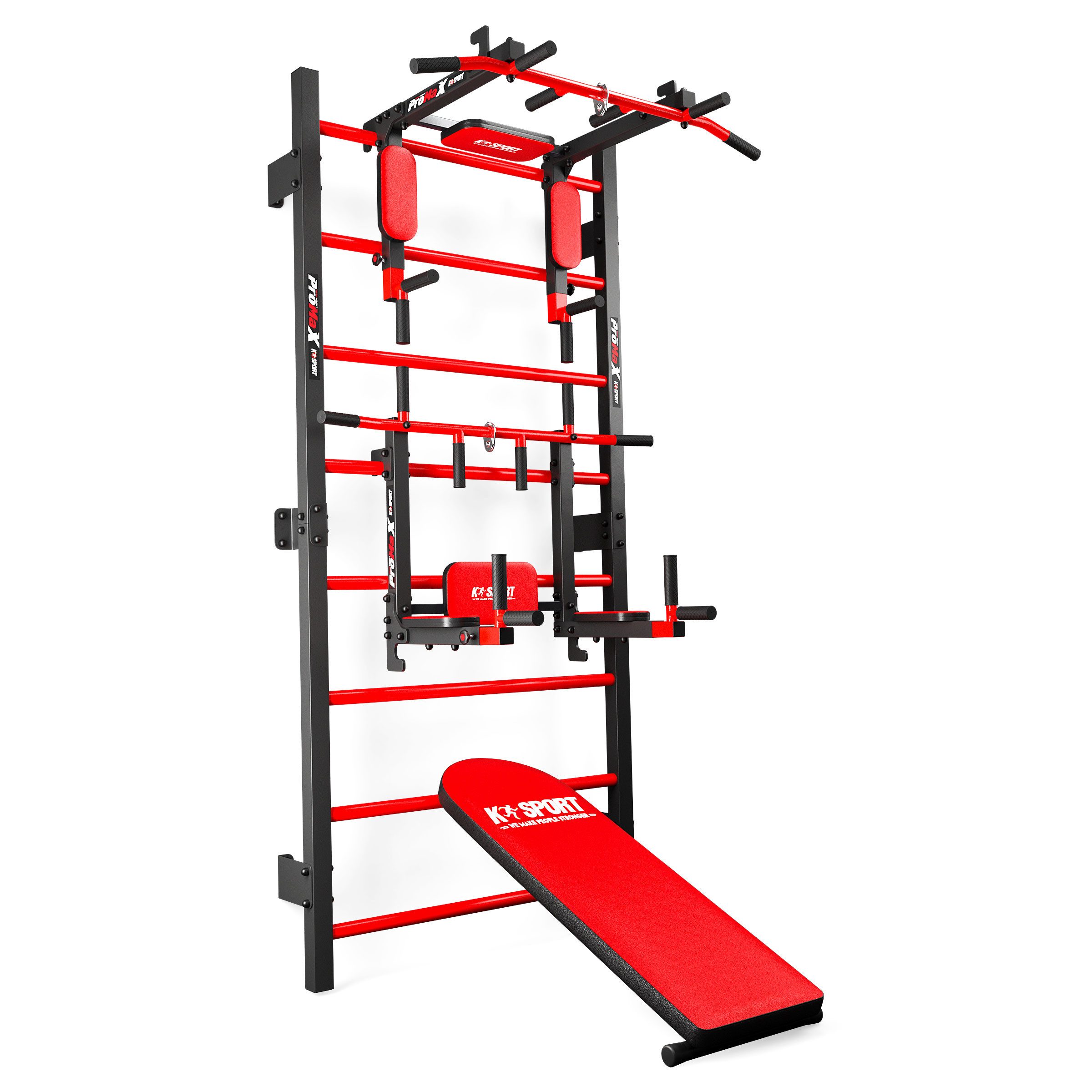 Kraftstation Sprossenwand+Dip Station, Klimmzugstange & Trainingsbank