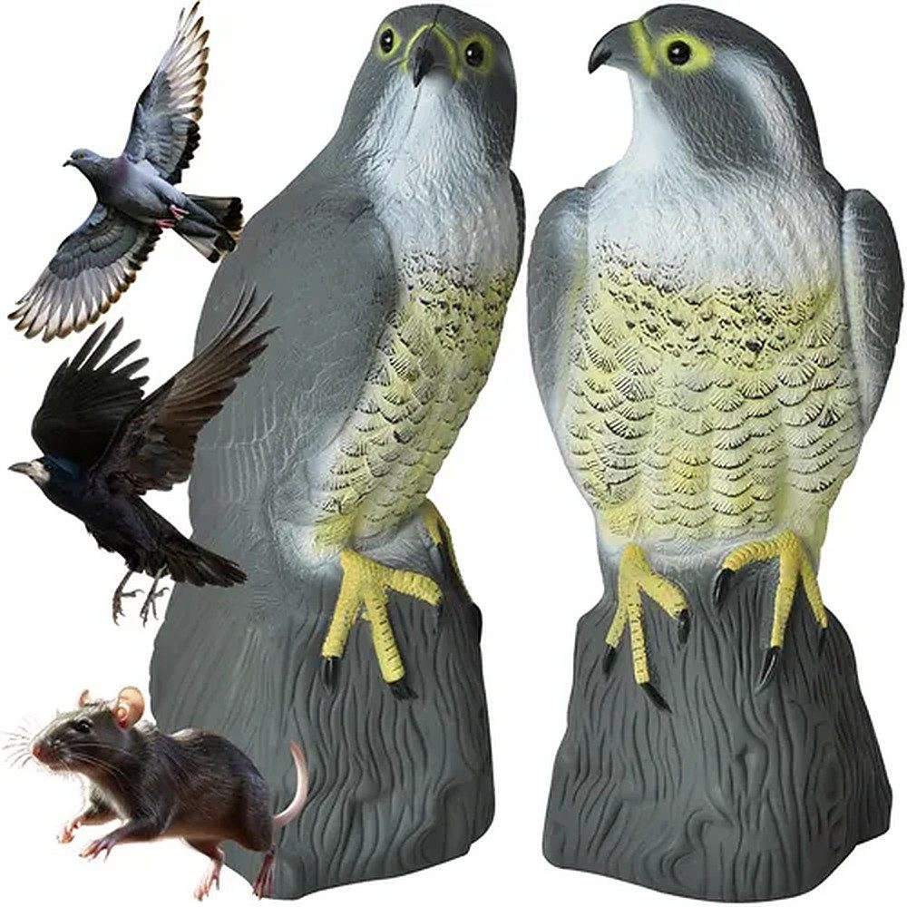 Repest Tierabwehr-Attrappe Falkenattrappe Vogelscheuche, (Spar-Set, 1-St., 17,5x17,5x40 cm robust), Realistisch, wetterfest, UV-beständig, beschwerbar