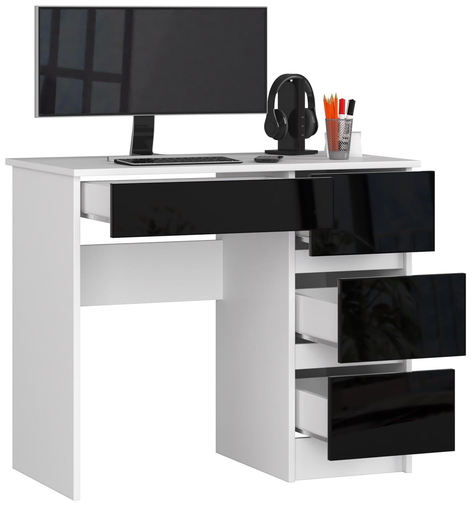Raumhirsch Furniture Schreibtisch Kinder Computertisch - Eleganter Schreibtisch mit Stauraum, mit 4 Schubkästen - Kasten rechte Variante