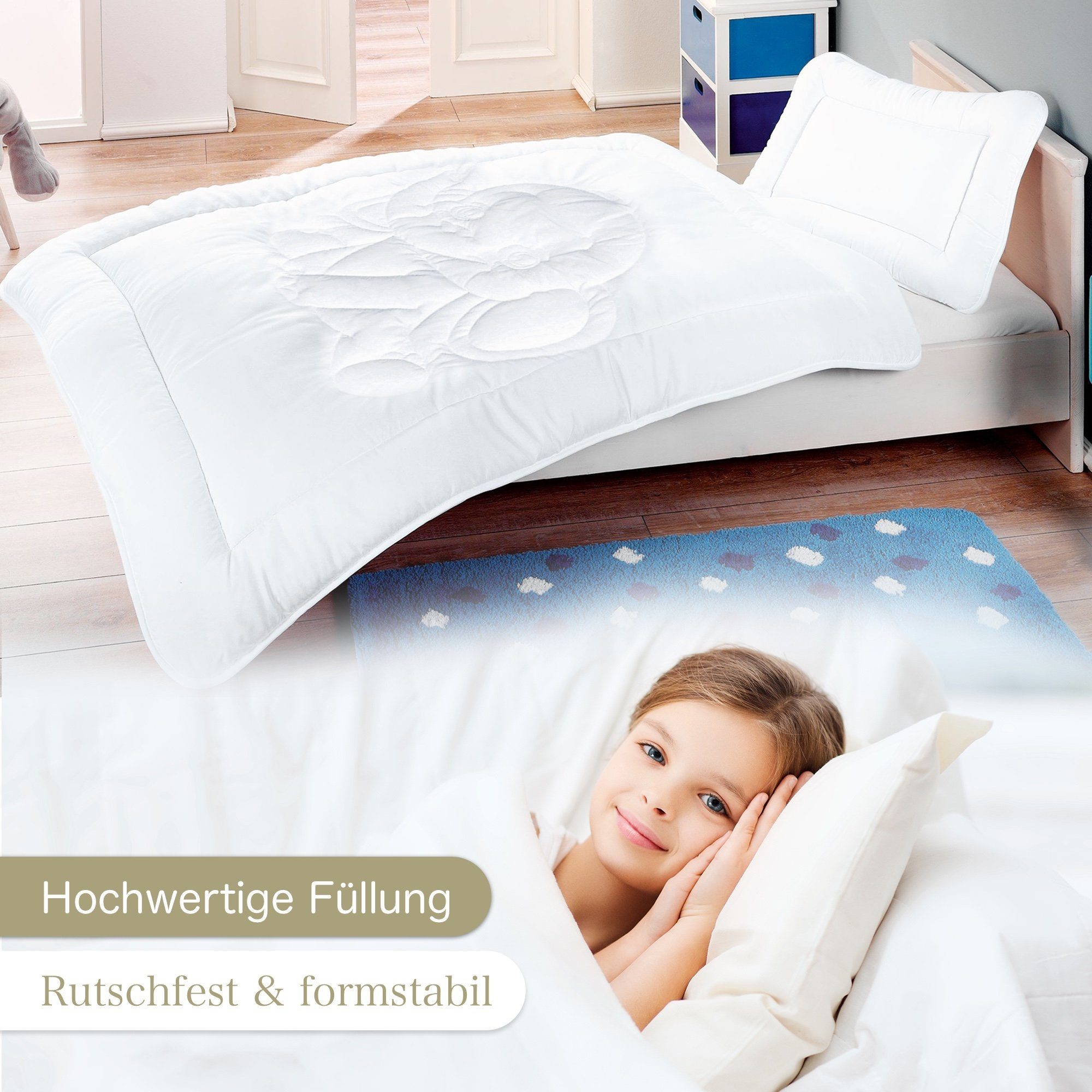 KiGATEX Kinderbettdecke + Kopfkissen Kinderbettenset mit Elefantensteppung, 2-teilig – Bild 3 von 3