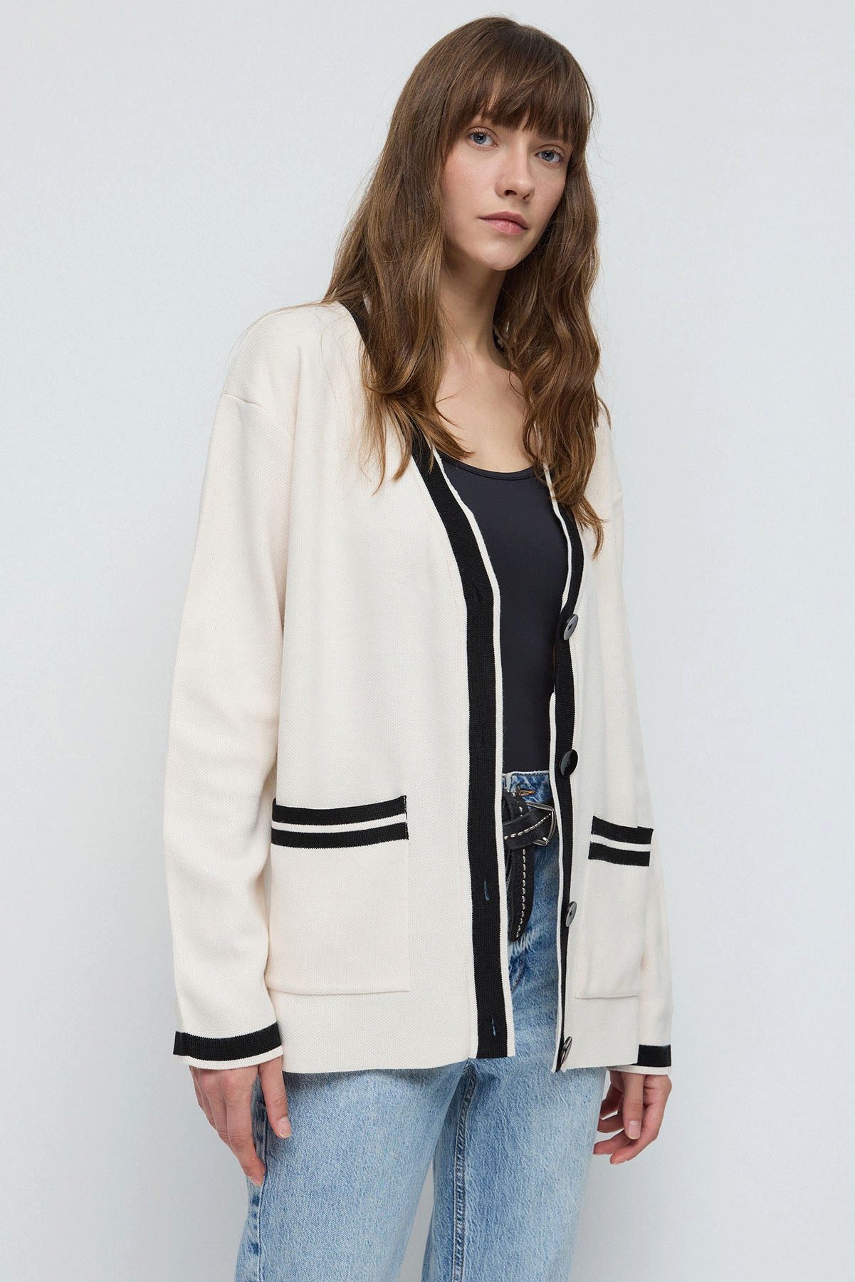 Blusenjacke Strickjacke mit Taschen