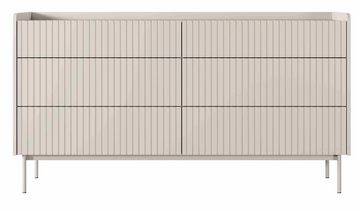 Furnix Kommode Niklaus 153 Sideboard mit sechs Schubladen Metallbeine elegant Beige, Blickfang, Design & Funktionalität, 149,8x82,2x34 cm