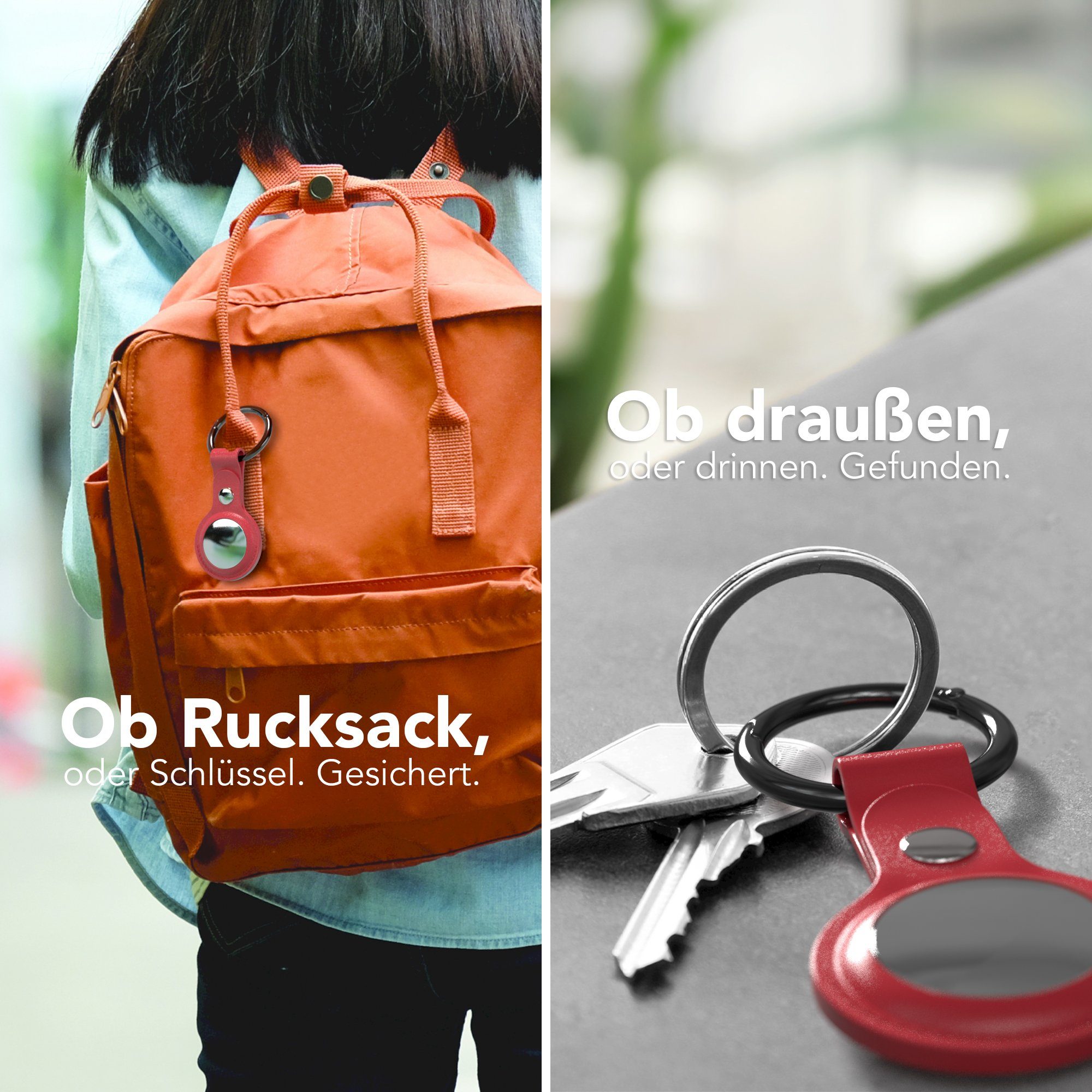 EAZY CASE Schlüsselanhänger Anhänger kompatibel mit Apple AirTag, Schutzhülle Kunstleder Airtags Hülle Schlüsselbund GPS Tracker Rot