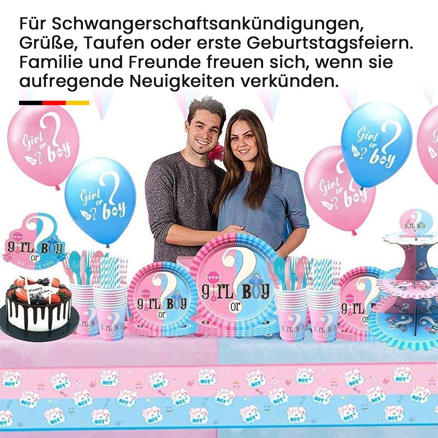 MAGICSHE Einweggeschirr-Set Gender Reveal Tischdecke, 16 Dekoration Becher Personen Personen, für (1-tlg), Teller, Party 16 und