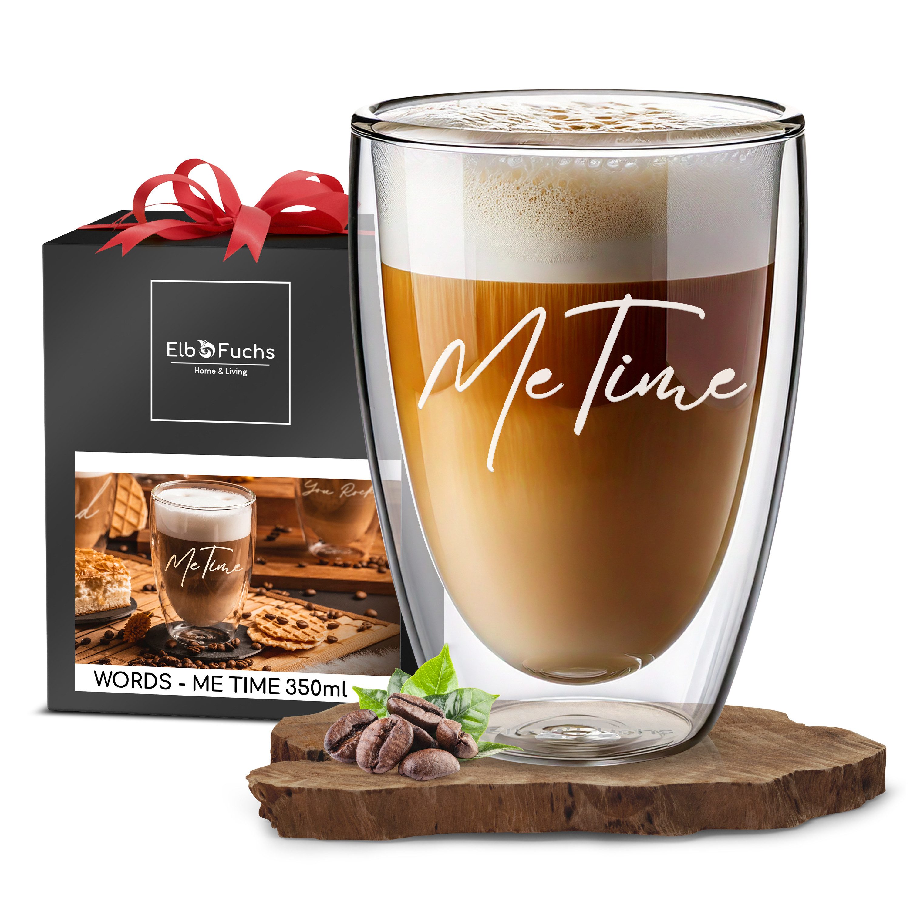 ElbFuchs Latte-Macchiato-Glas ME TIME, 1-tlg., Borosilikatglas, Doppelwandiger Thermoeffekt, Hitzebeständig