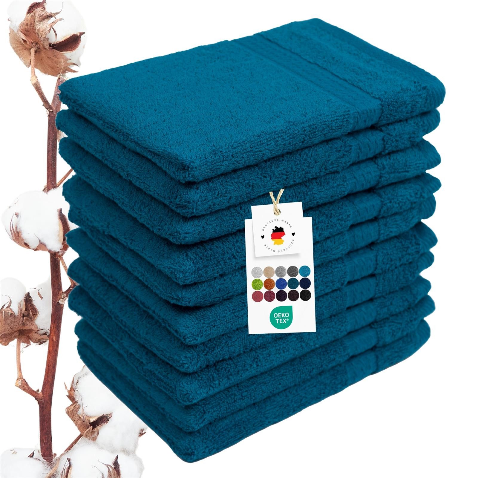 Carpe Sonno Waschhandschuh Мочалки 10er Set Baumwolle Frottee Gesicht Körper Weich Saugstark, Frottier (Spar-Set, 10-St), 500 g/m² Handwaschlappen mit Aufhängeschlaufe Erwachsene Kinder Baby